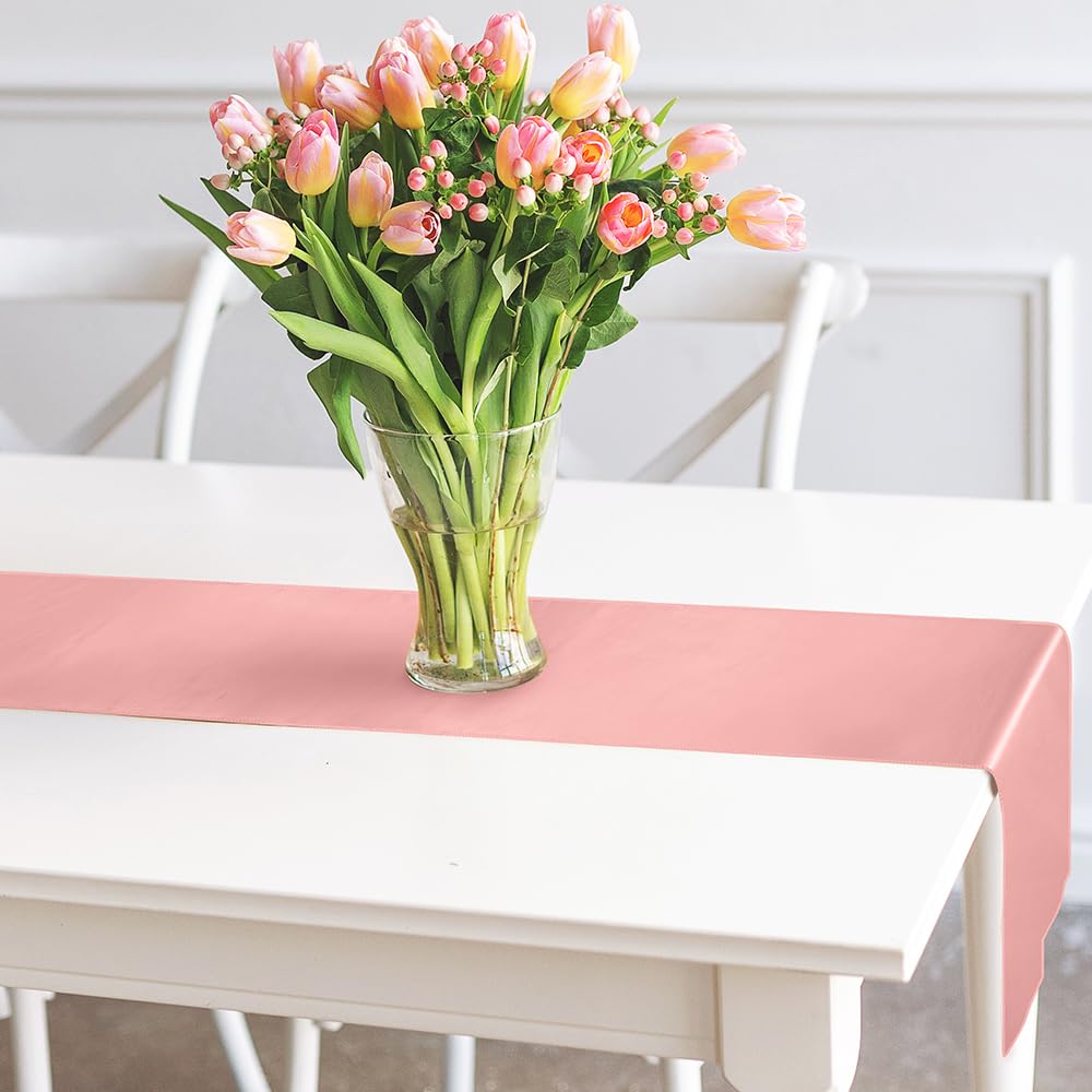 Aneco 12 Pack Satin Table Runner 12 X 108 Inch Rose Gold Long Wedding Satin Silk Table Runner For Wedding Banquet Graduations Bi