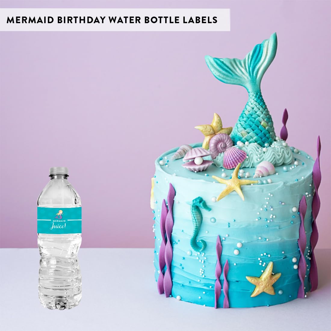 Andaz Press Birthday Water Bottle Labels Stickers, Nautical Ocean Mermaid, 20-Pack, For Decor Decorations Dessert Table Wraps