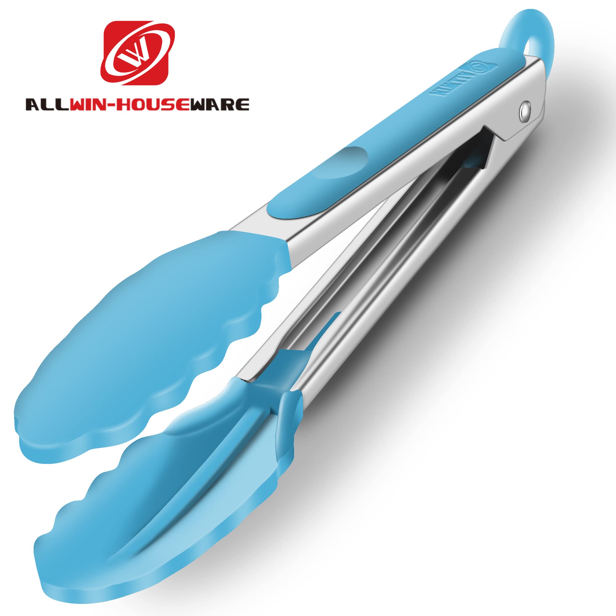 Set Of 2 Kitchen Tongs, Premium Stainless Steel Locking 9-Inch & 12-Inch Silicone Grilling Barbeque Cooking Food Tong, Blue