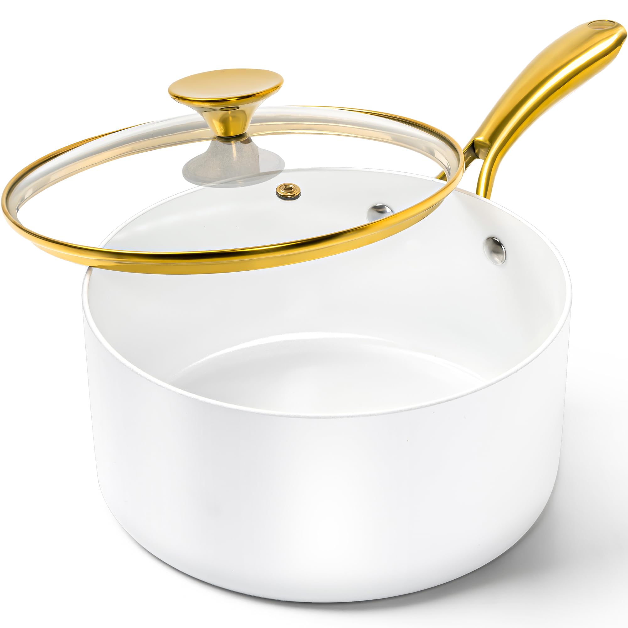 MICHELANGELO 3 Quart Saucepan with Lid, NonToxic Ceramic Sauce Pan with Ergonomic Handle, Nonstick 3 Qt Small Pot, InductionCo