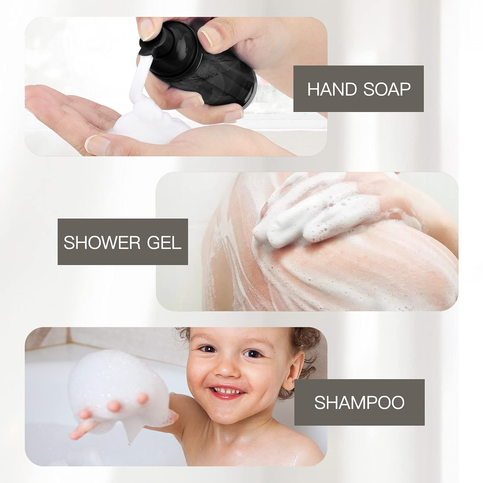 Owlyee 2Oz Foam Bottle (3Pcs) Empty Foaming Pump Dispenser For Hand Soap, Lash Cleanser, Shampoo To Travel (60Ml, Black)