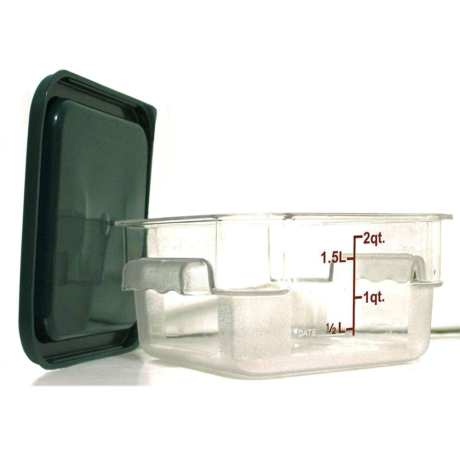 Tiger Chef 2 Quart Commercial Grade Clear Food Storage Square Polycarbonate Containers With Green Lids