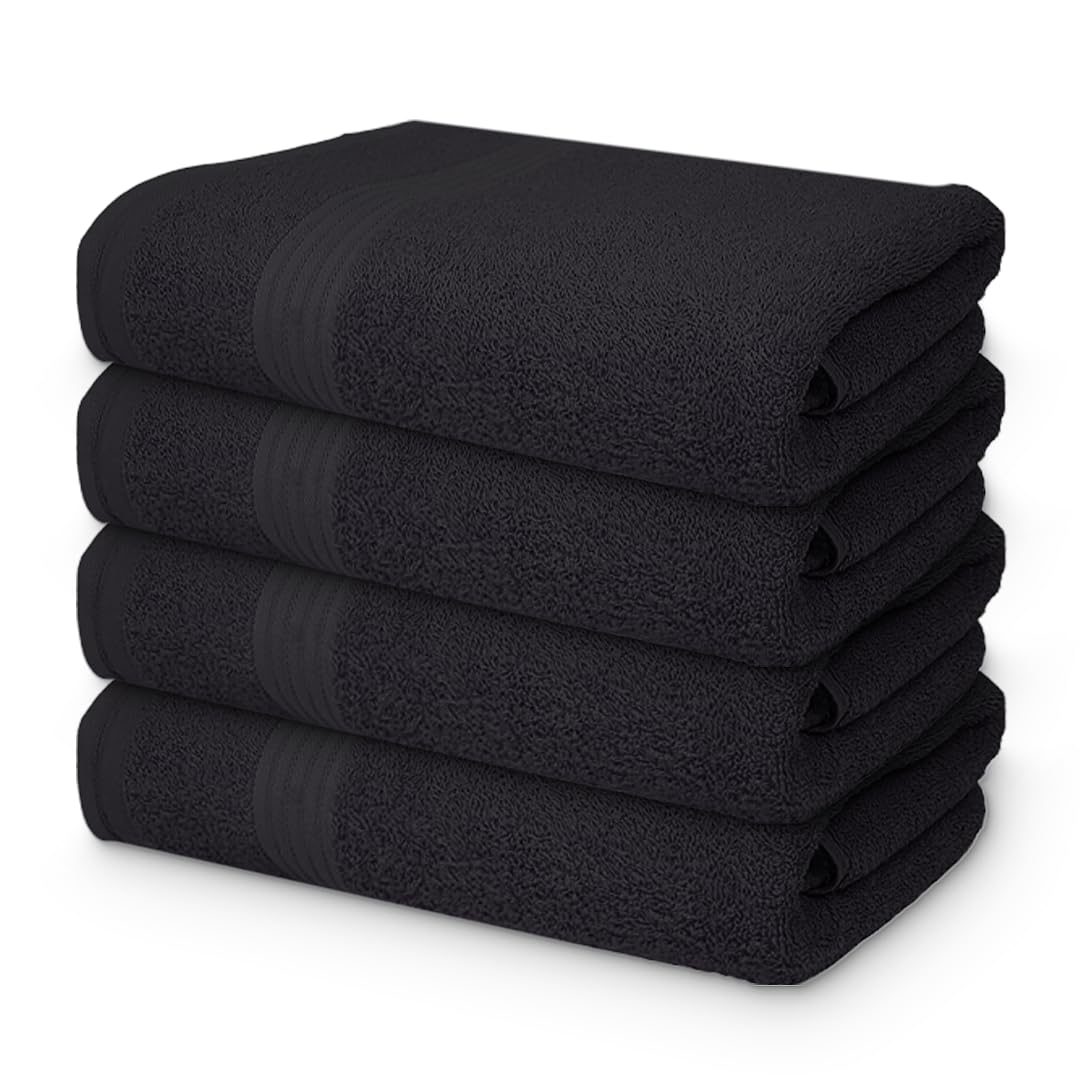 Textila 100% Cotton Extra Large Bath Towels - 30X60 (4-Pack, Black) - Highly Absorbent, Super Soft, And Luxurious For Bathroom,