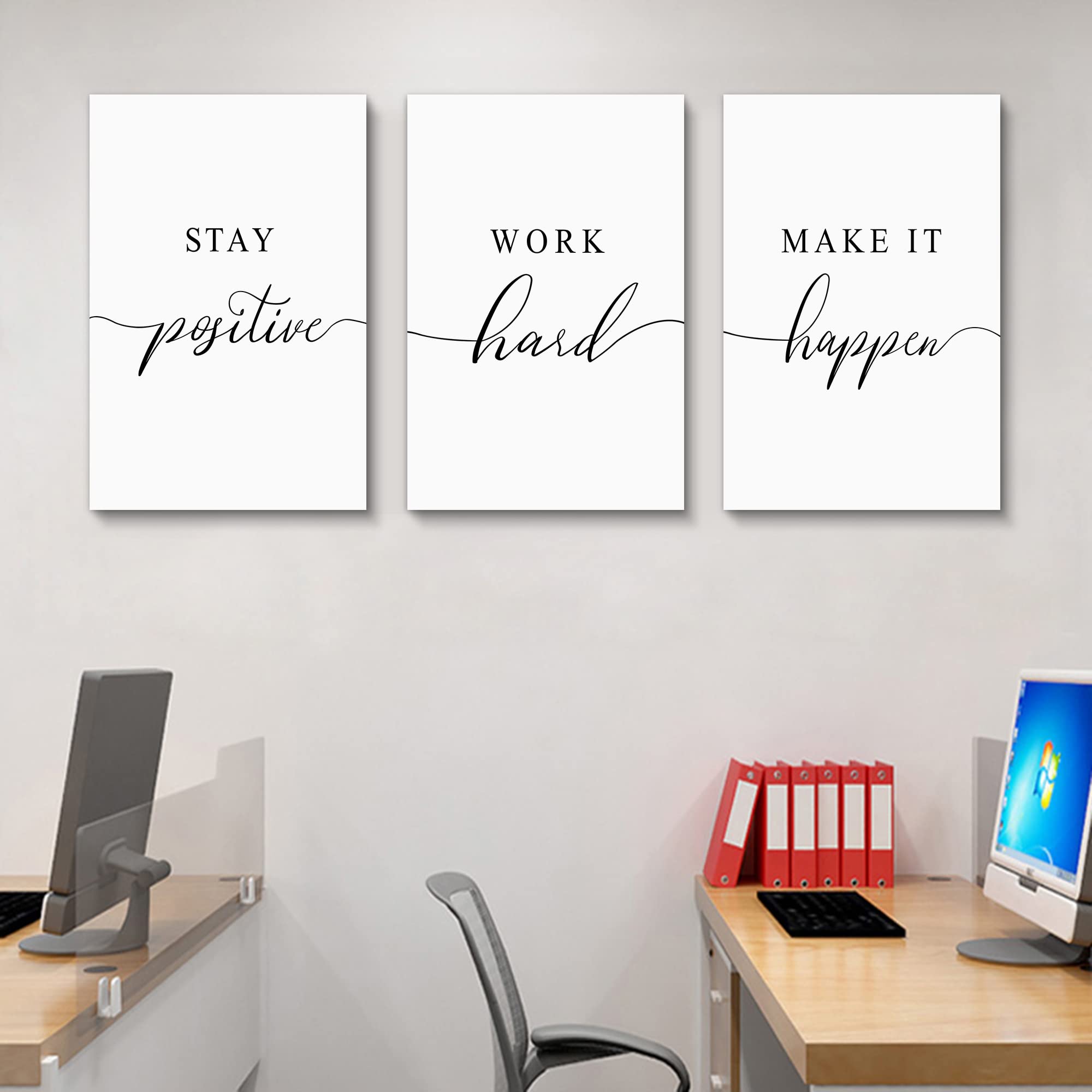 Framed Canvas Wall Art Positive Quotes, Office Wall Art Decor, White Large Poster, Positive Motivational Set Of 3 Prints, Inspir