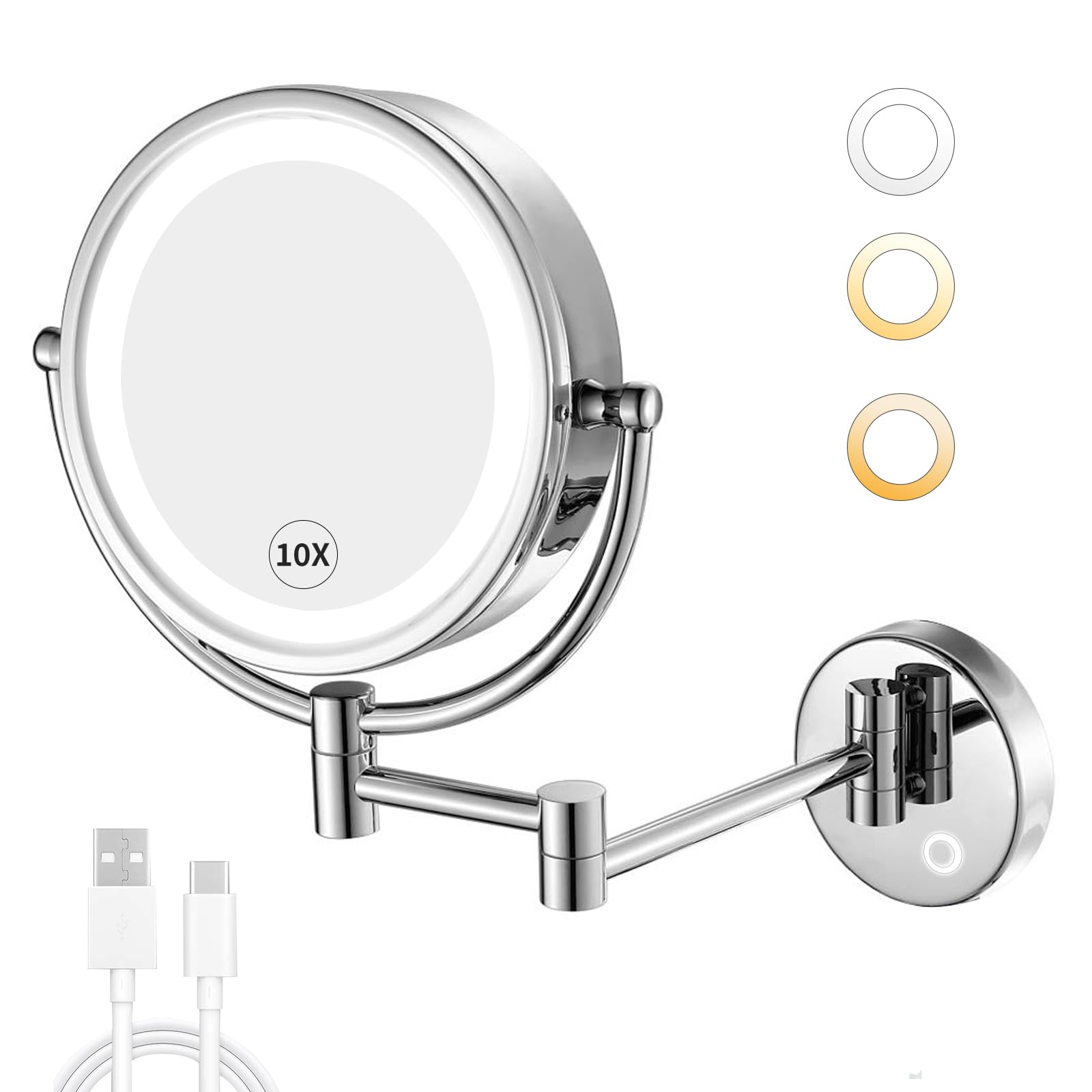 Gurun 8.5 Inch Magnifying Makeup Mirror With 3 Tones Dimmable Led Lights Double Sided Touch Control Rechargeable Vanity Mirror F