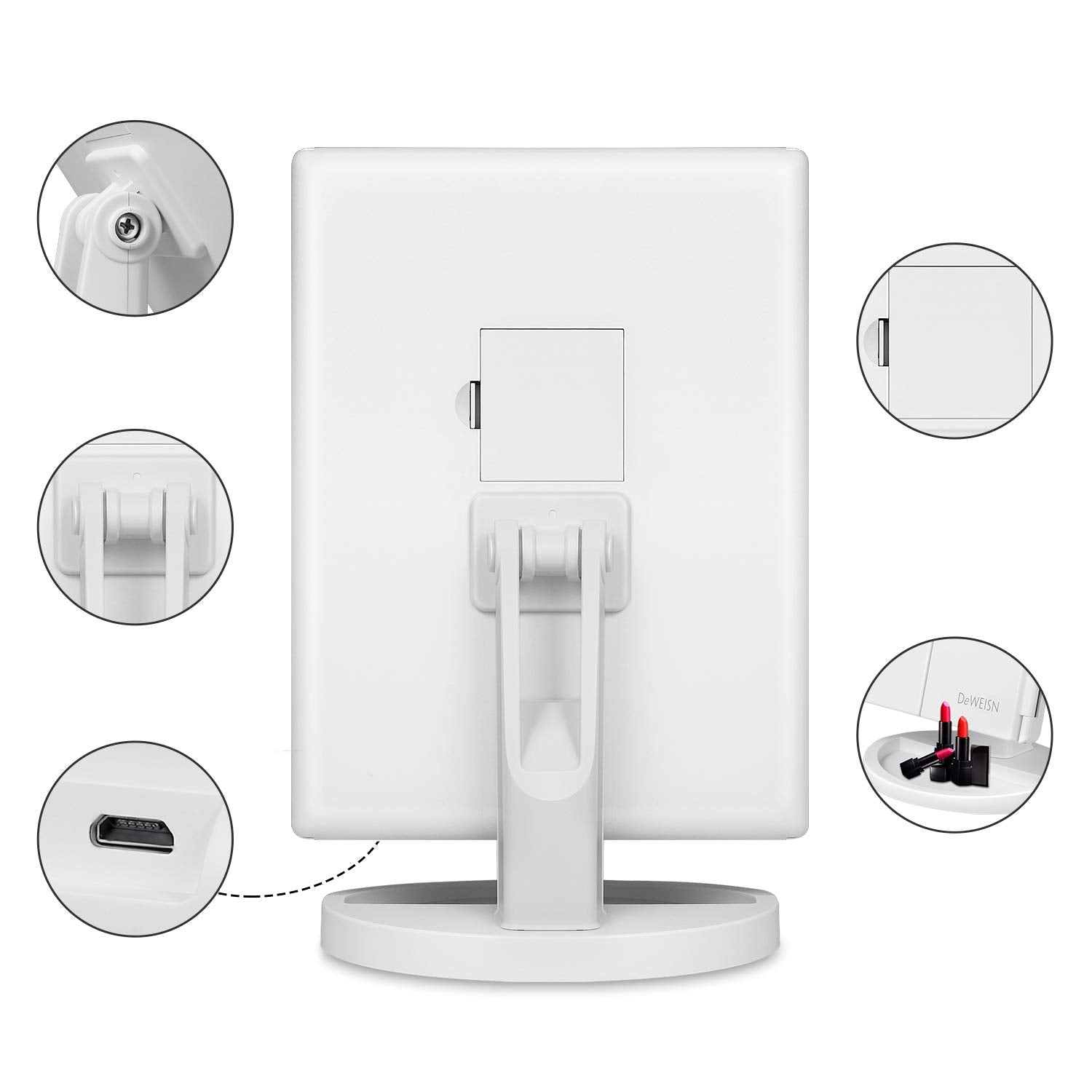 Deweisn Floor Mount Tri-Fold Lighted Vanity Mirror With 21 Led Lights, Touch Screen And 3X/2X/1X Magnification, Two Power Supply
