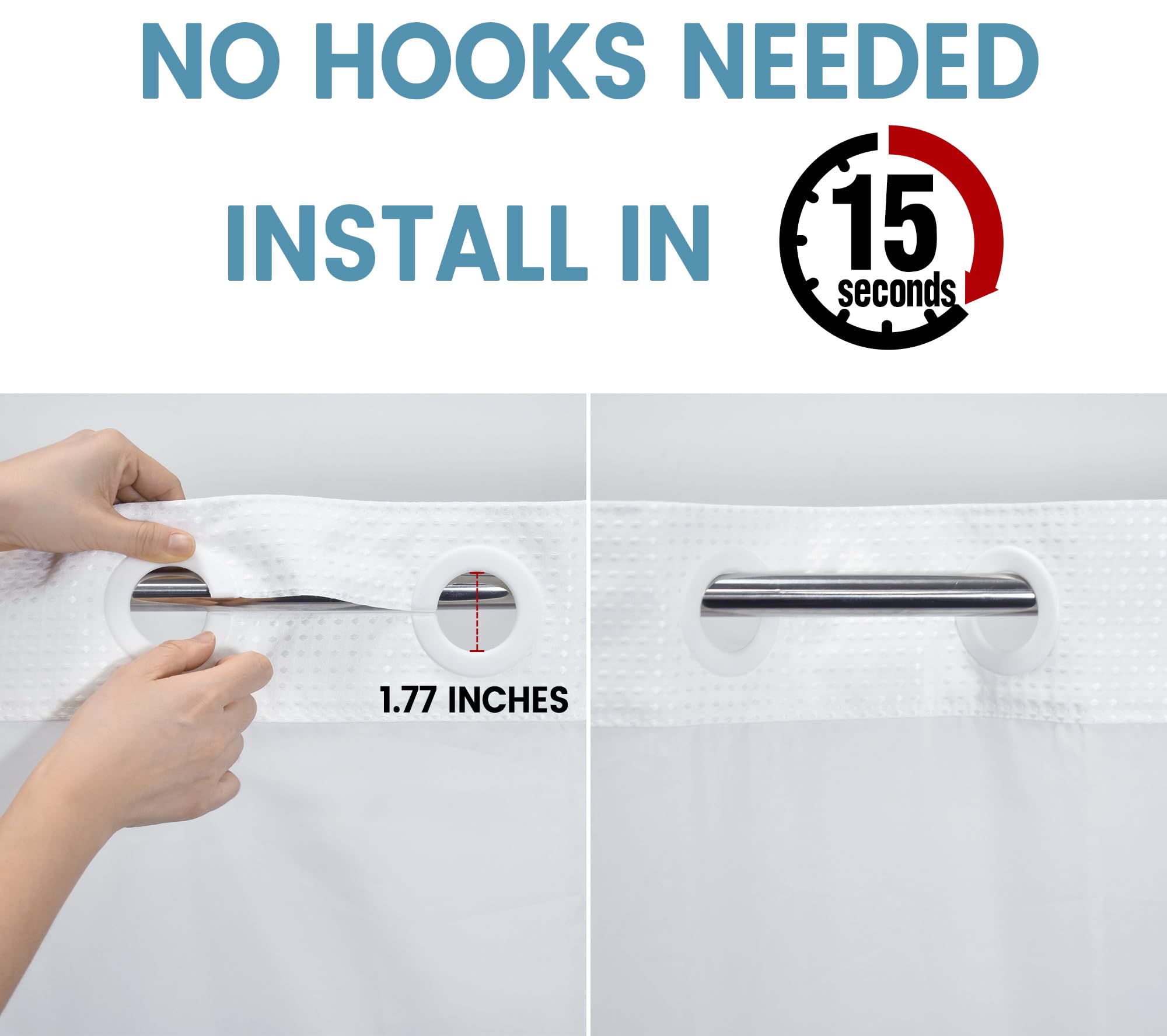 Eutxl Stall No Hook Shower Curtain With Snap In Liner,230Gsm Waffle Weave Shower Curtains For Bathroom,36W X 74H,White