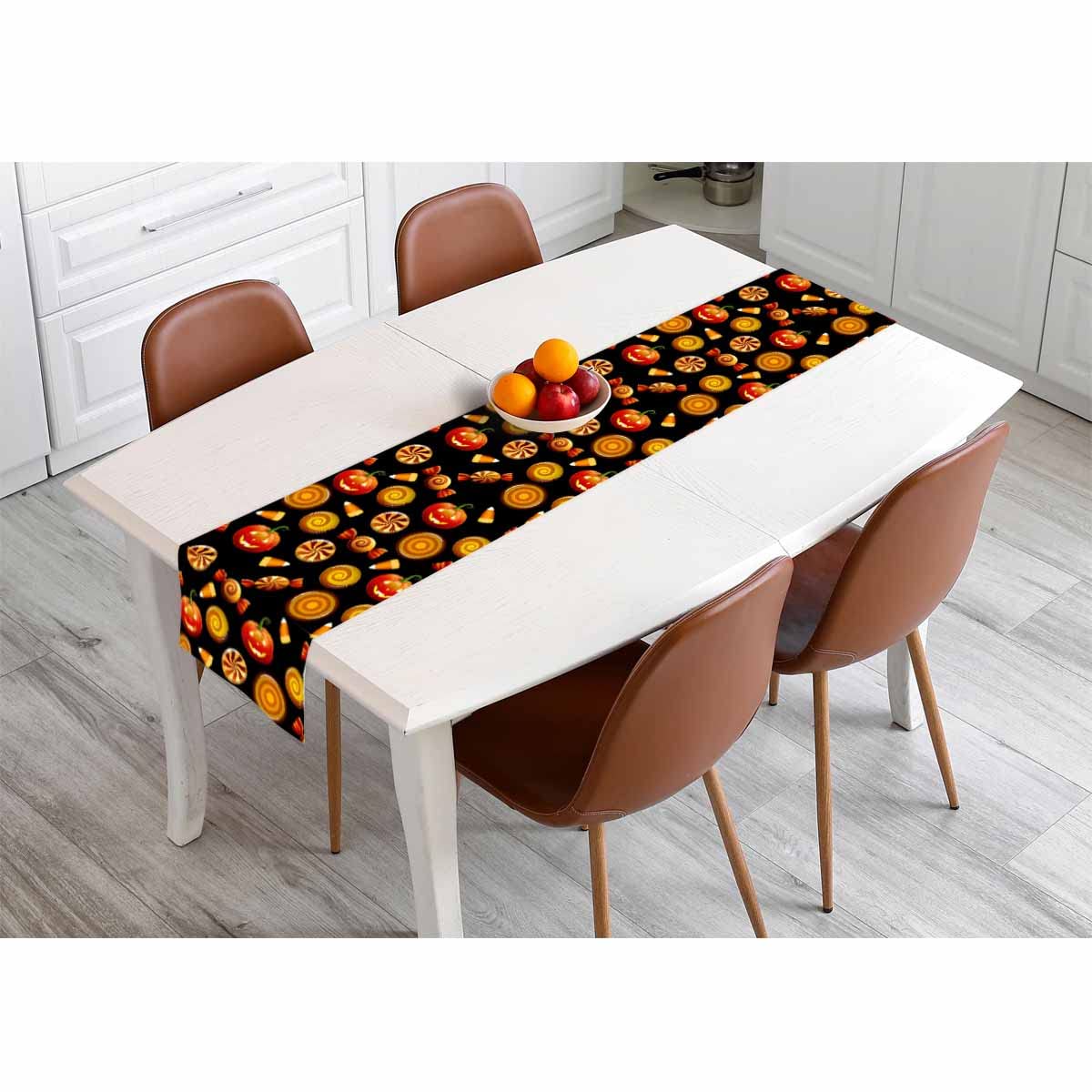 Hosnye Table Runner Halloween Sweets Candy Corn Pumpkins,Cotton Linen Table Runner Decoration For Kitchen Family Dinner Table Ho