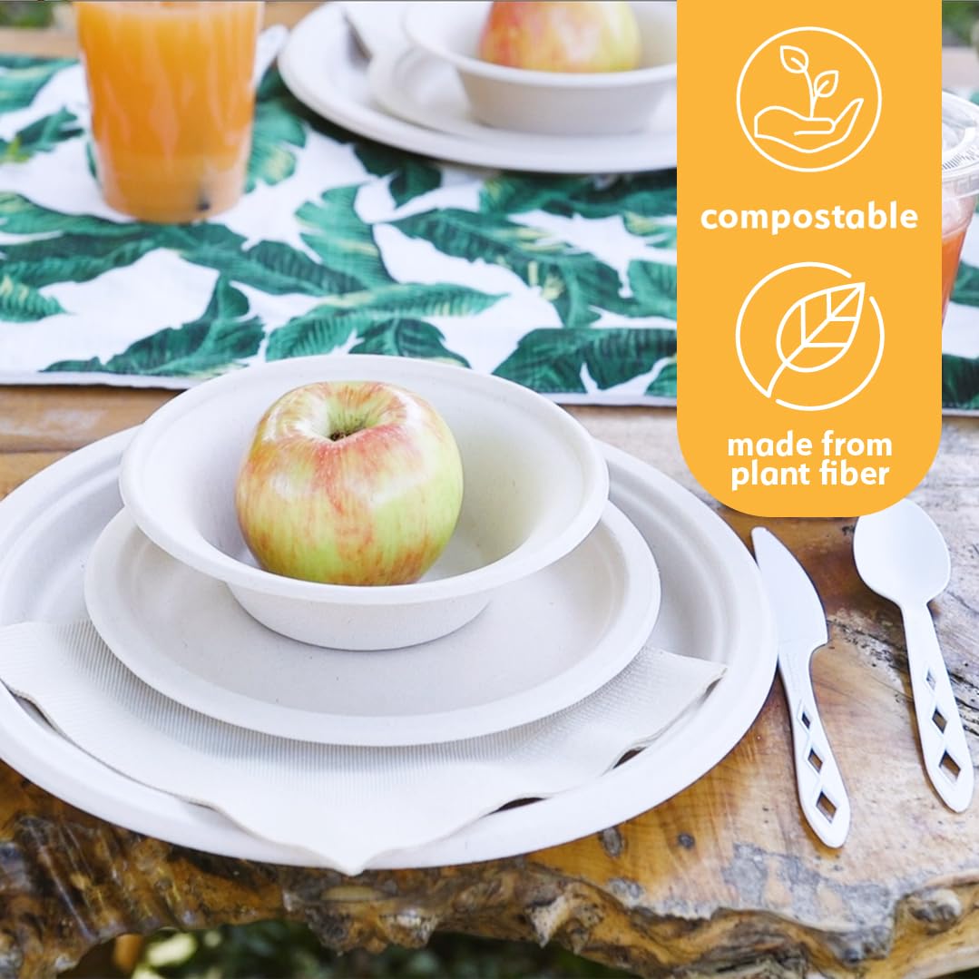 100% Compostable Disposable Paper Plates Bulk [10'' 50 Pack], Bamboo Plates, Eco Friendly, Biodegradable, Sturdy Large Dinner Pa
