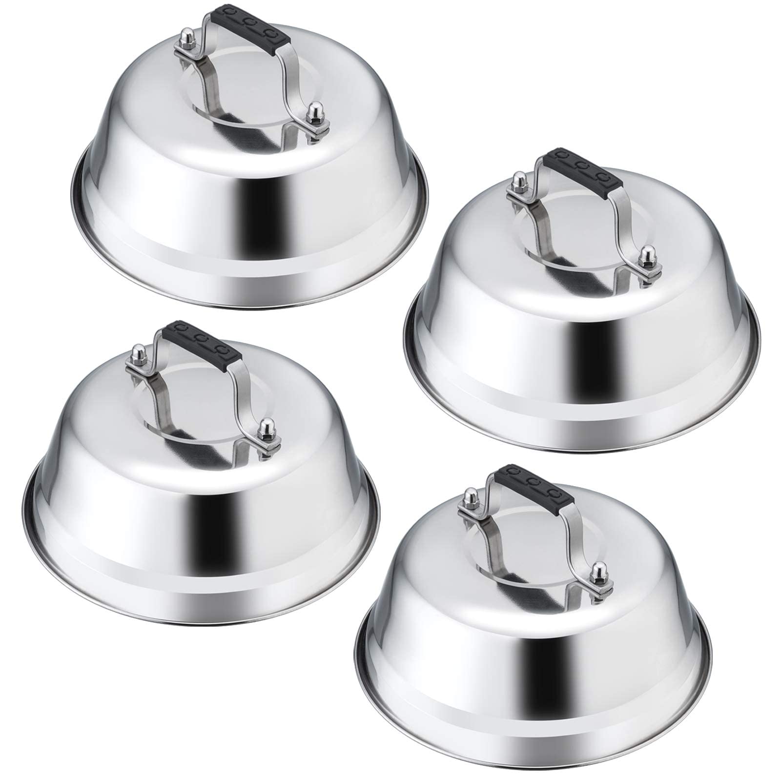 Melting Dome Lid Set Of 4, Leonyo 9'' Professional Stainless Steel Griddle Accessories, Durable Basting Steaming Cover For Teppa