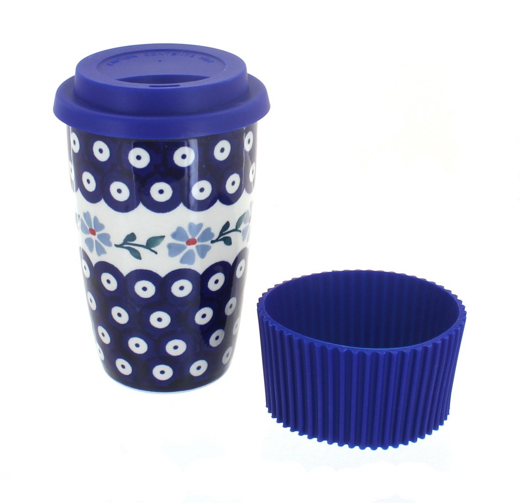 Blue Rose Polish Pottery Blue Violet Travel Coffee Mug