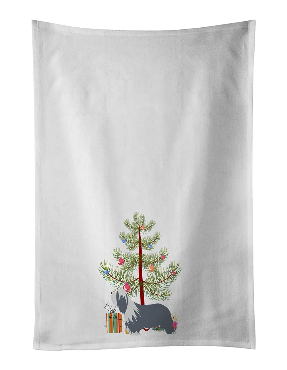 Bearded Collie Dog Merry Christmas Tree White Kitchen Towel Set of 2