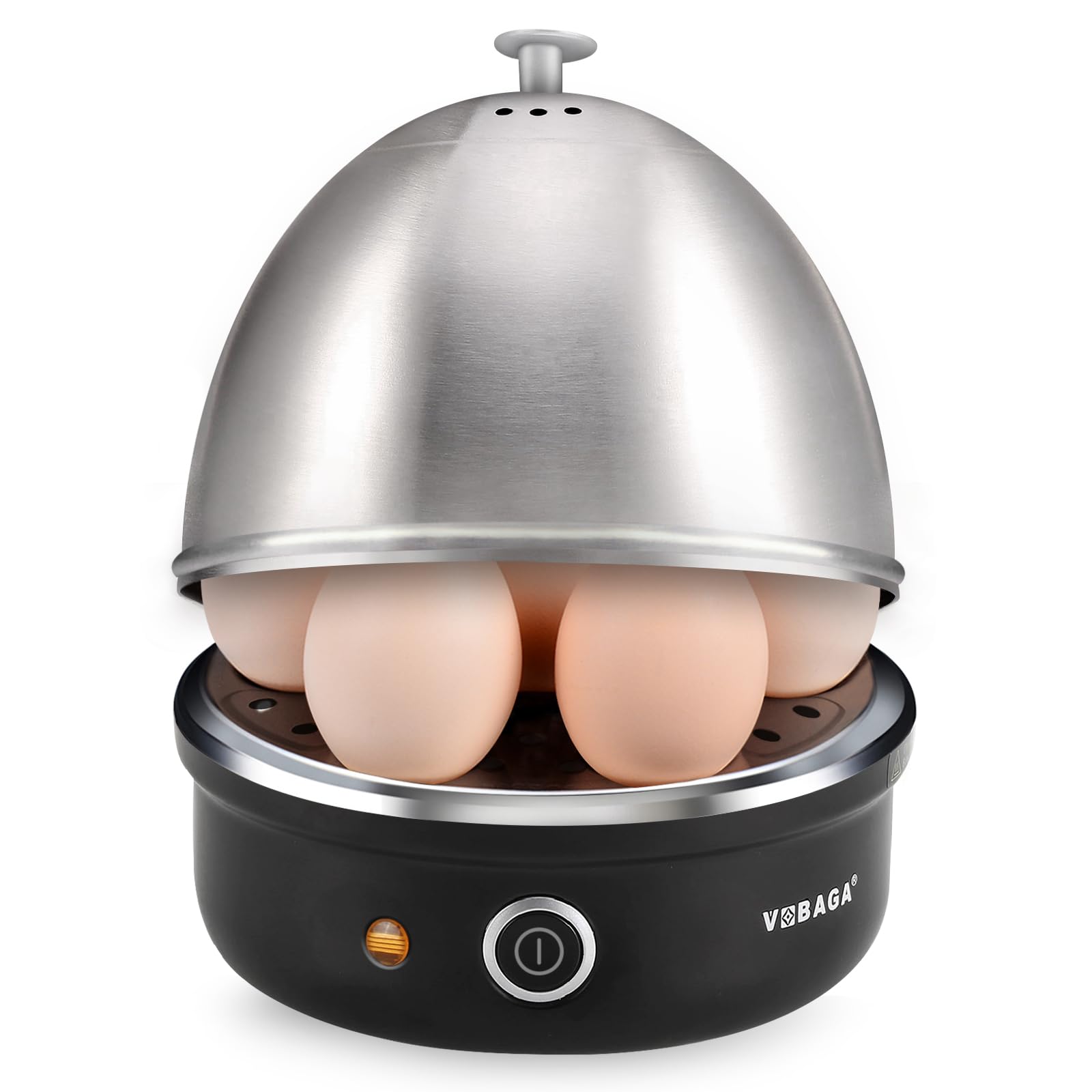 VOBAGA Electric Egg Cooker  Rapid Egg Boiler with Auto Shut Off for Soft  Medium  Hard Boiled  Poached  Steamed Eggs  Vegetables and Dumplings  Stainless Steel Tray with 7-Egg Capacity (Black)