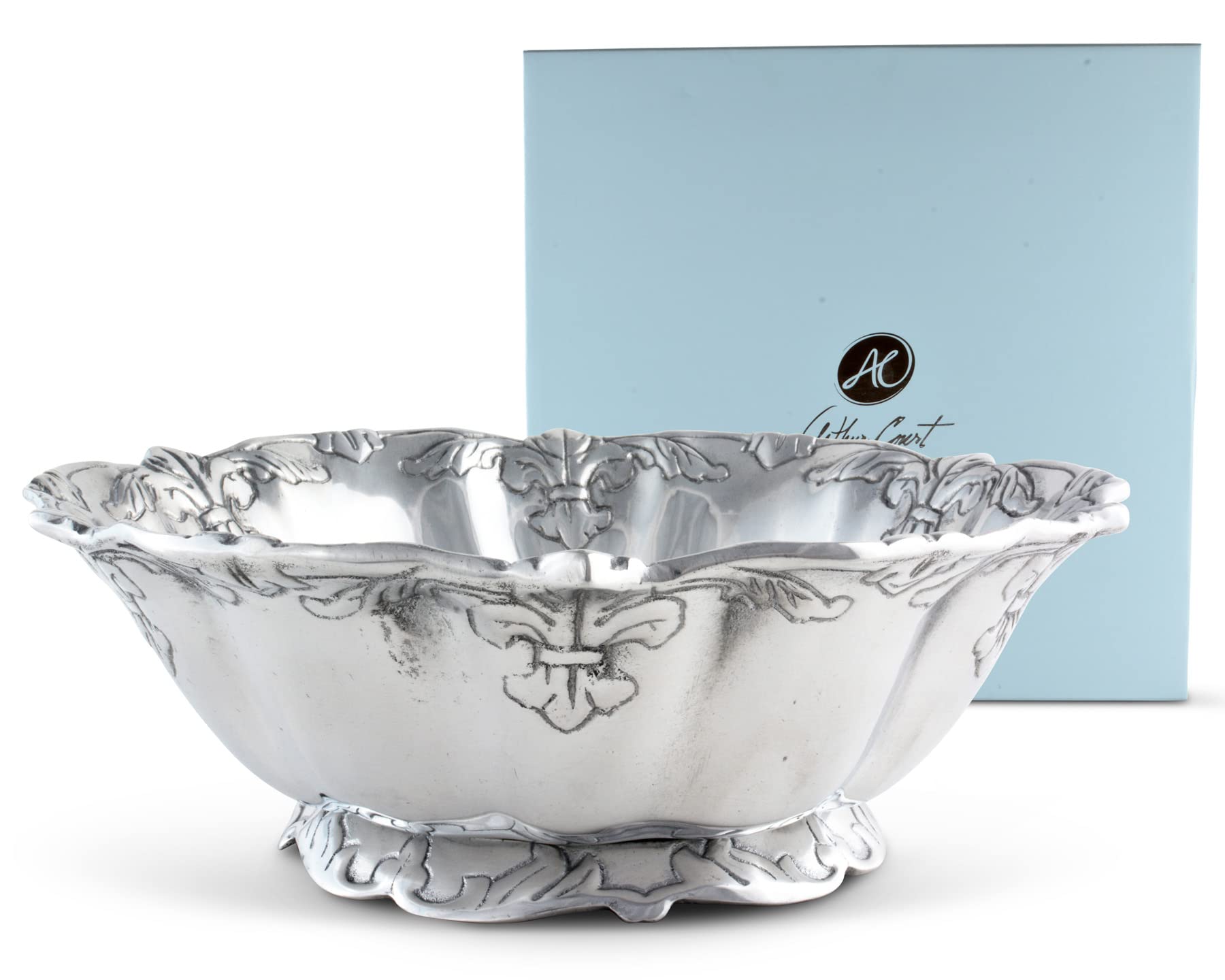 Arthur Court Designs Aluminum Fleur-De-Lis Salad Bowl 12 Inch Diameter 4 Inch