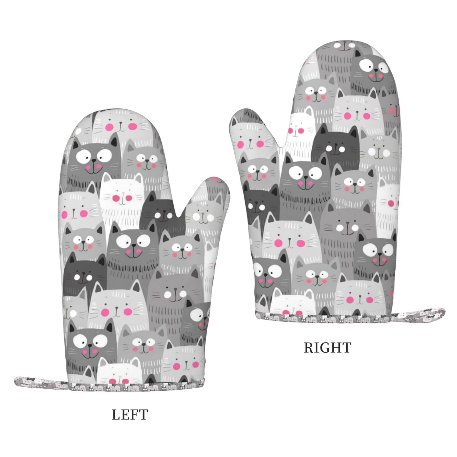 Ouqiuwa Hipster Cartoon Cute Cat Kitten Gray Oven Mitt/Glove For Easy Gripping Set Of 2 Kitchen Accessories
