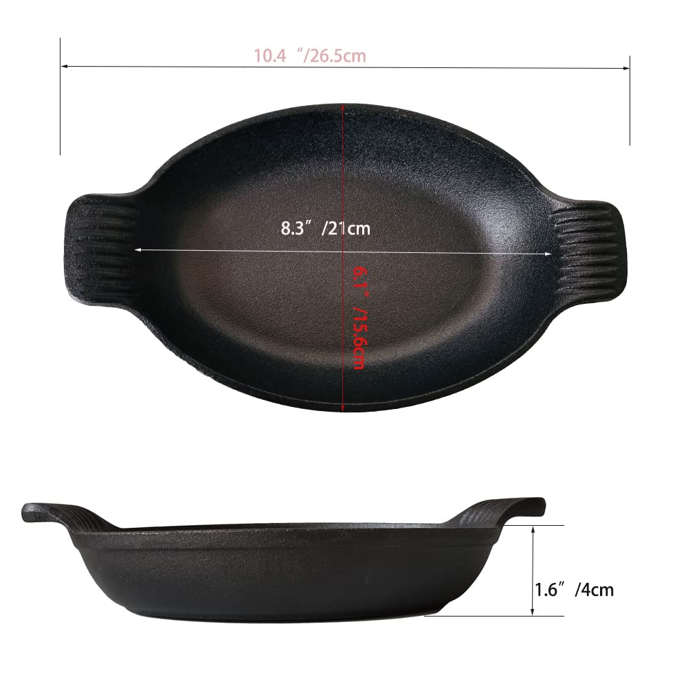 HAWOK Cast Iron Oval Serving Dish with Handles - Black - Durable Casserole and Baking Dish