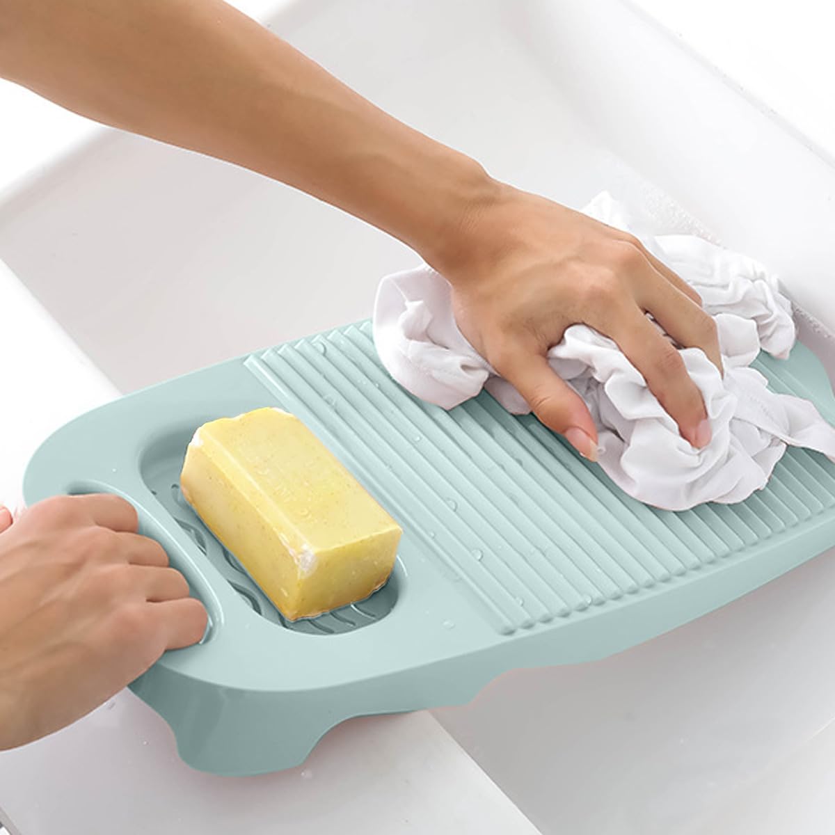 Wash Board, Washboard For Hand Washing Clothes, Plastics Laundry Scrub Board Household With Holder Portable (D-Light Blue+Multif