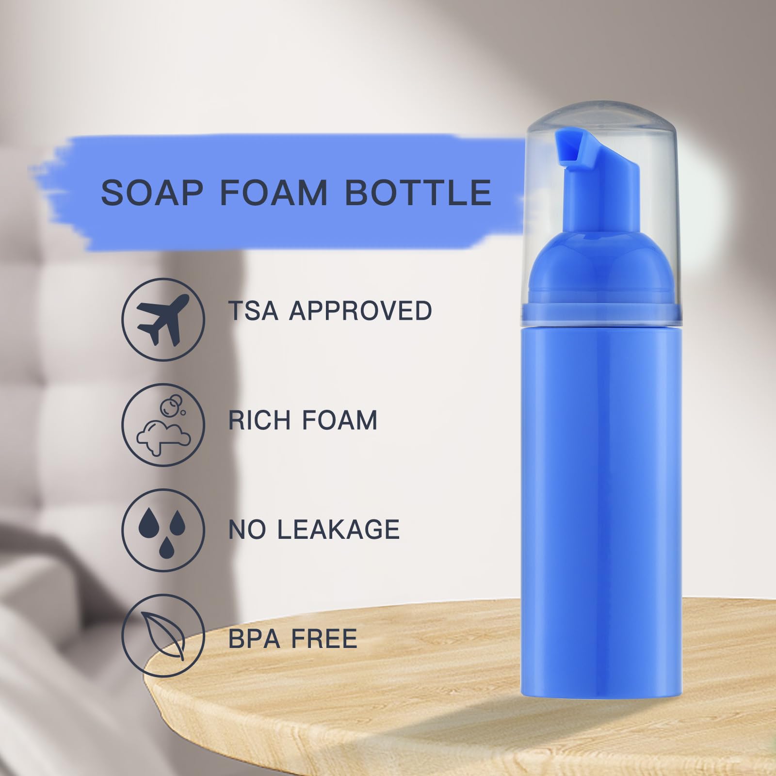 Tekson 3 Pcs Soap Foam Bottle (2 Oz), Empty Travel Foaming Lash Shampoo For Cleanser, Dispenser (Blue)