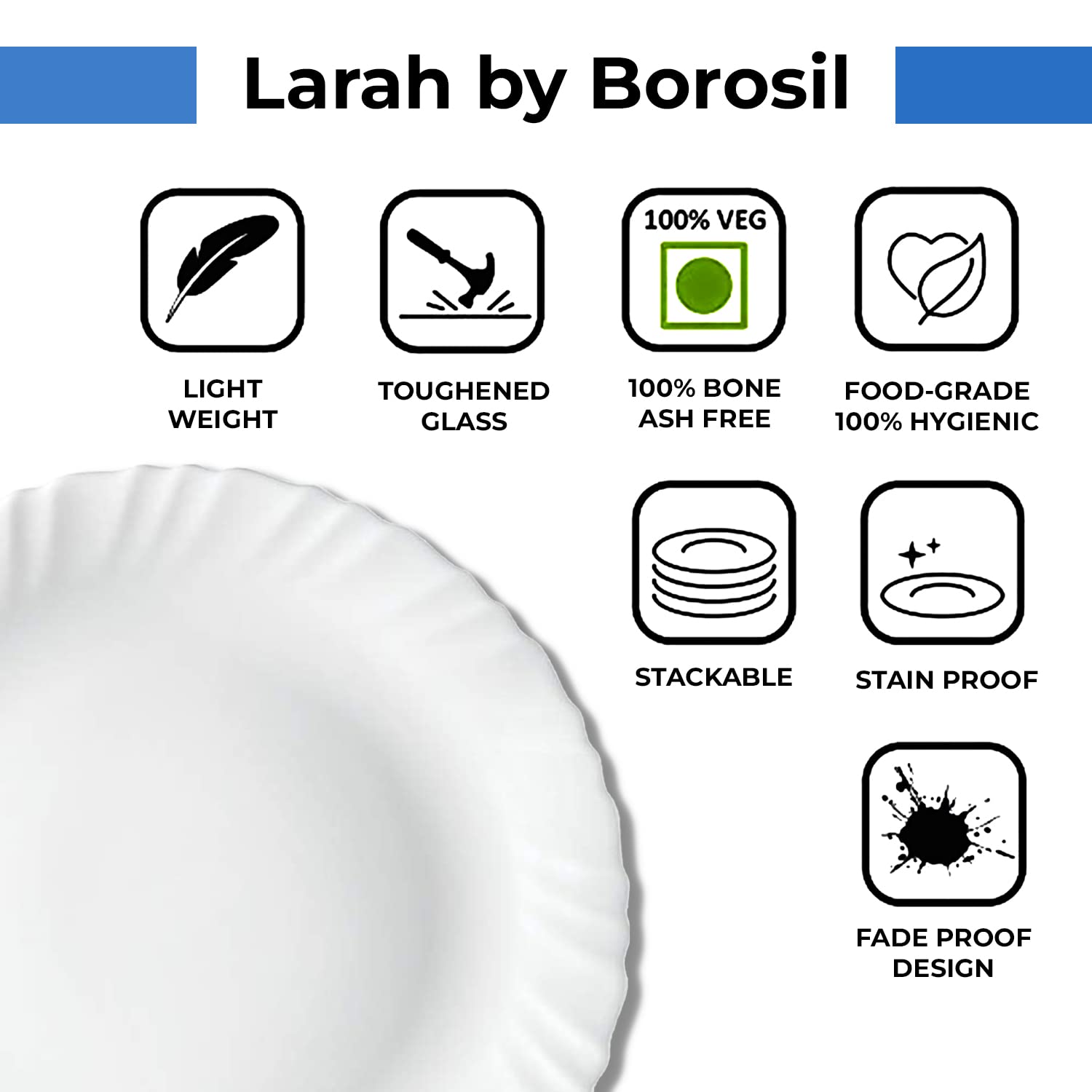 Borosil Gourmet Dinnerware Set For 6, 35 Pieces, White Dinner Plates and Bowls Sets, Chip Resistant Tempered Opal Glass, Stain R