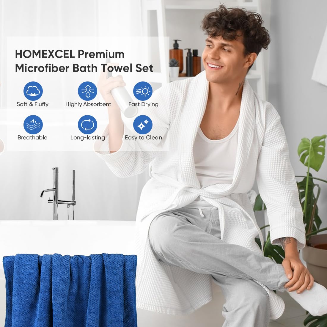 Homexcel Bath Towel Set Pack Of 2, 30 X 60 Inches Large Microfiber Bath Towels, Soft, Absorbent, And Quick Dry Towels For Bathro