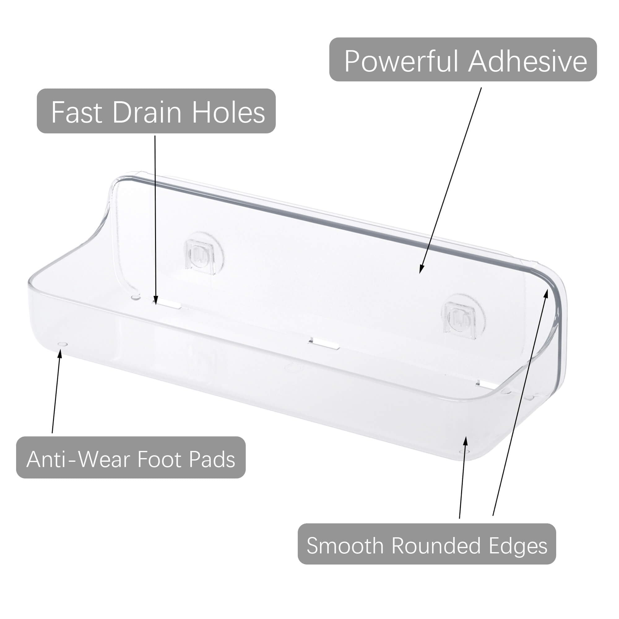 Tzamli Shower Caddy Bathroom Shelves, No Drilling Adhesive Shelf Plastic Clear Shower Organizer, Wall Mounted Shower Rack For Ba