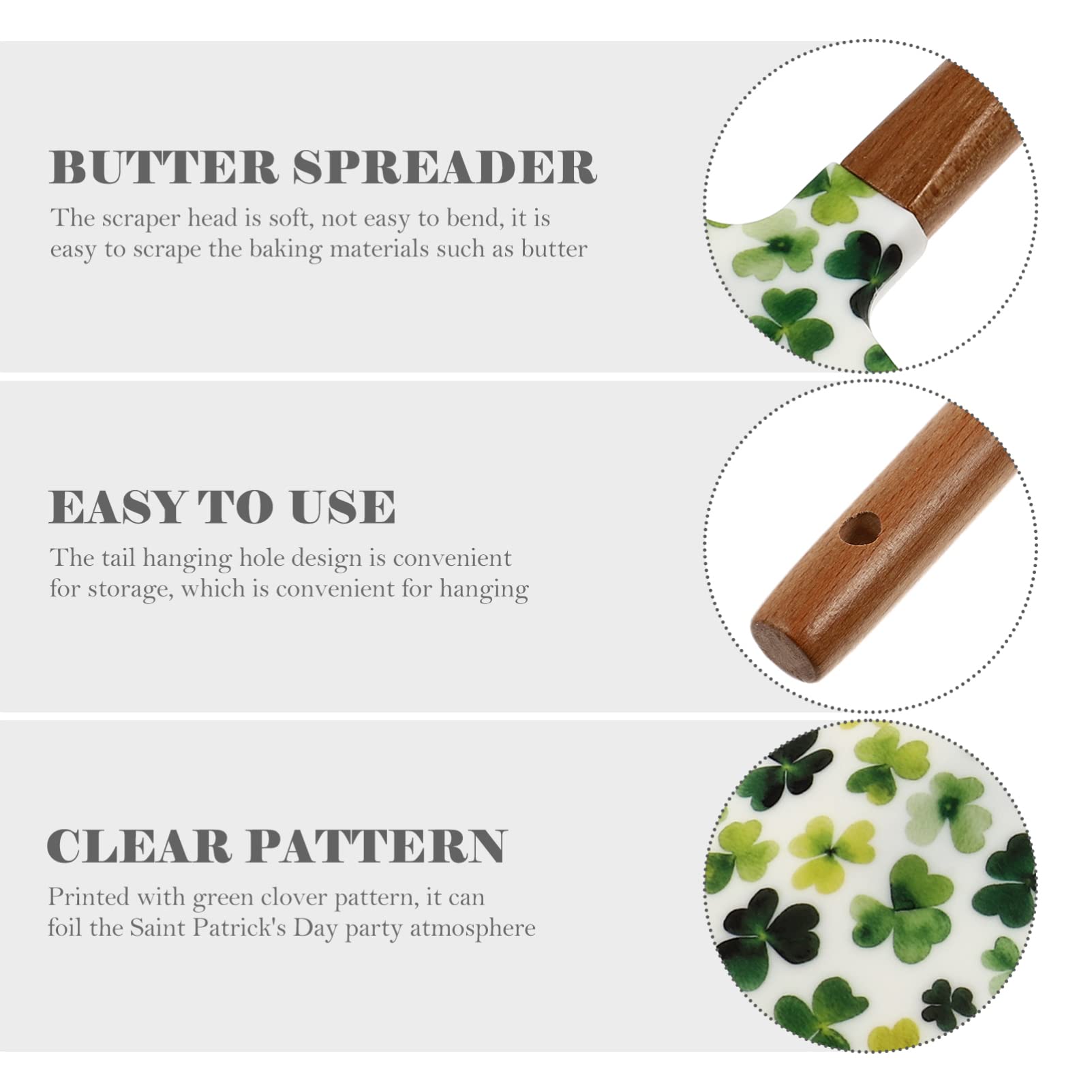 3Pcs St. Patricks Day Silicone Spatula Set With Wooden Handle Shamrock Kitchen Cooking Cake Decorating Spatula For Irish Holiday