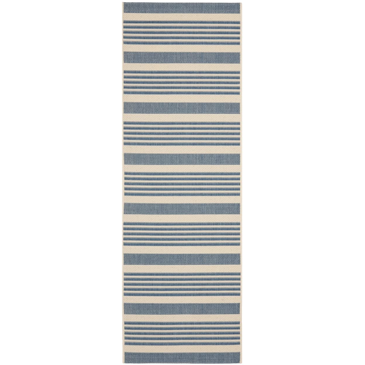 SAFAVIEH Courtyard Collection 23 x 22 Beige/Blue CY6062 Stripe Indoor/ Outside Waterproof Easy cleansingPatio Backyard Mudroom