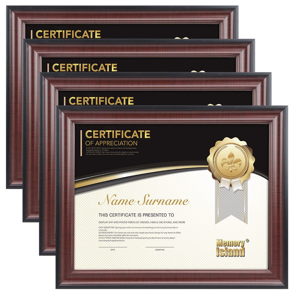 Memory Island 8.5x11 Document frames,Real Glass Fronts, 4 Pack Certificate Frames for Wall Or Tabletop Display,Diploma Frames Fo