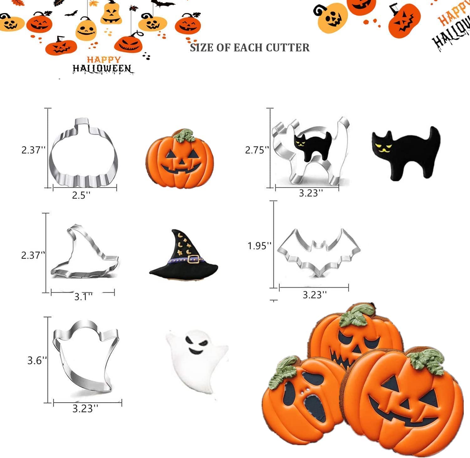 Halloween Cookie Cutters Set- 5 Pieces Stainless Steel Baking Cutter Molds Pumpkin, Ghost, Witch'S Hat, Bat, Cat Cookie Cutters