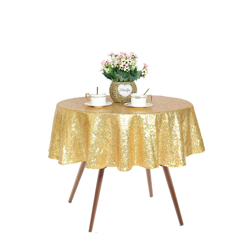 JYFLZQ Gold Sequin Tablecloth - 50 Small Round Sparkly Glitter Table Cover Overlay Shimmer Table Cloth, Perfect for Wedding, Bir