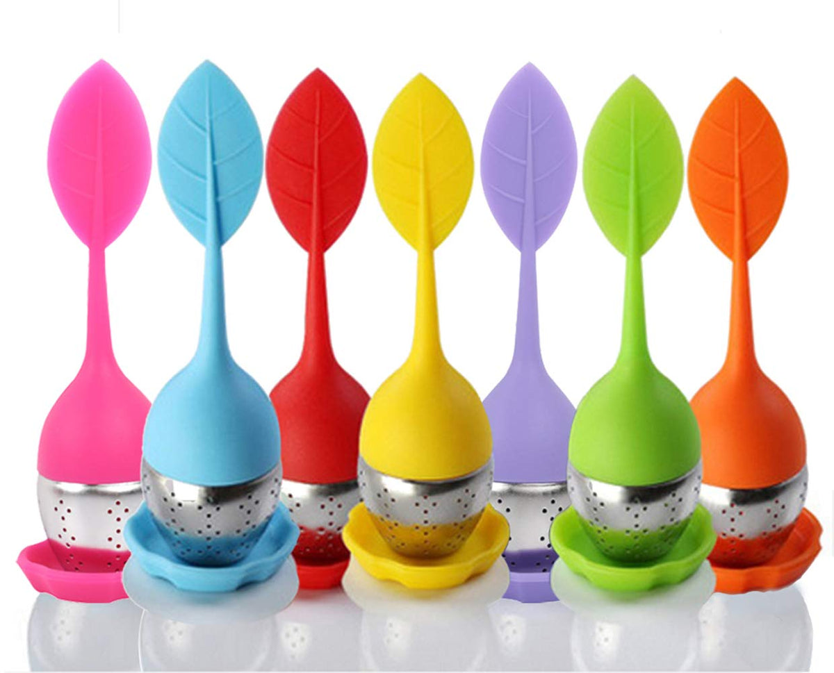 Bekith Tea Infuser - Set Of 7 Silicone Handle Stainless Steel Strainer Drip Tray Included - Loose Tea Steeper - Best Tea Infuser