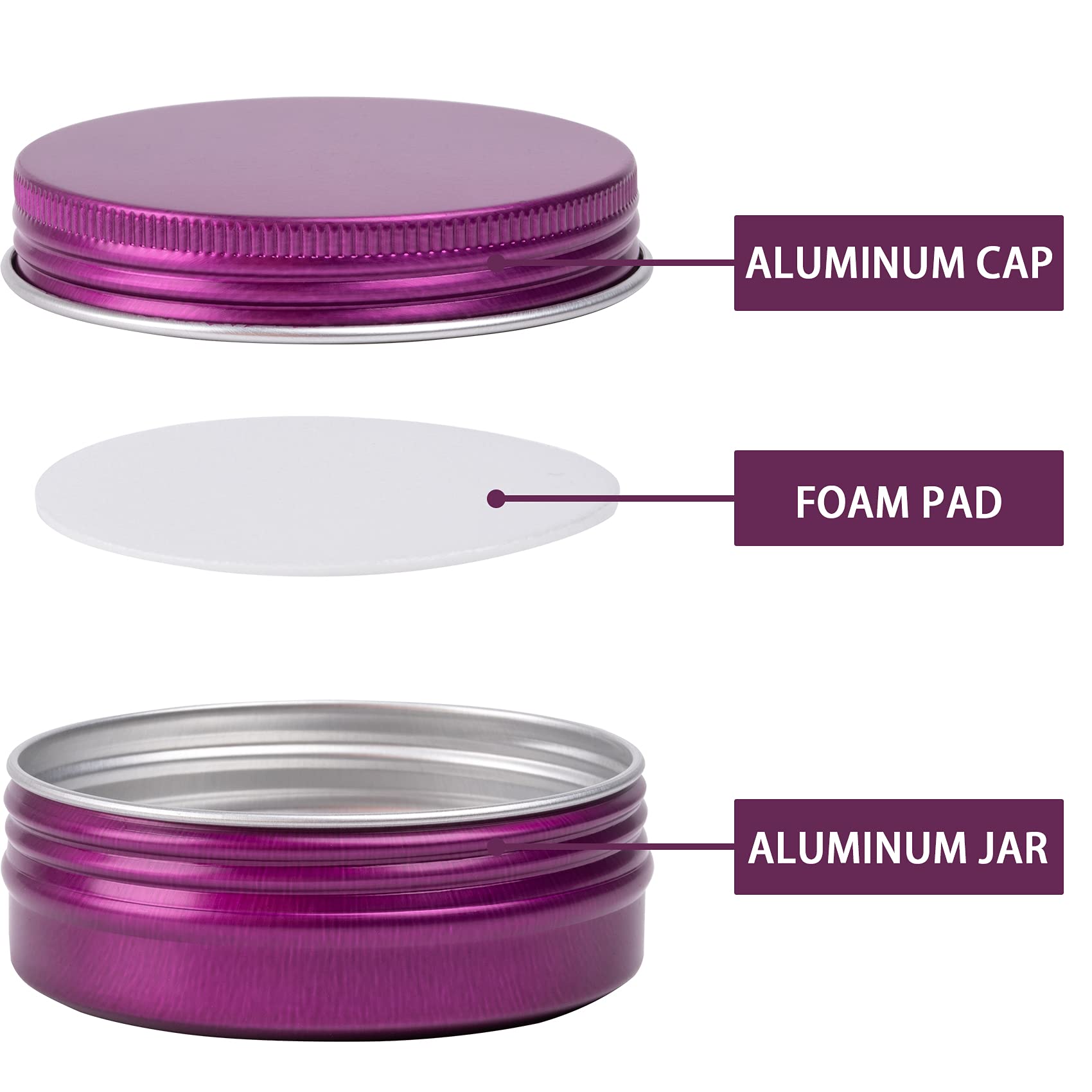 2 Oz / 60Ml Screw Top Aluminum Tin Jar With Screw Lid And Blank Labels - Pack Of 23 (Purple)