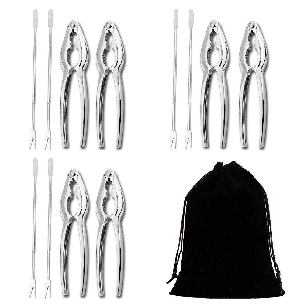 Hqgoods Seafood Tools Set Nut Cracker Of 12 Pieces With 6 Lobster Crab Crackers And 6 Seafood Forks/Picks With Storage Bag Perfe