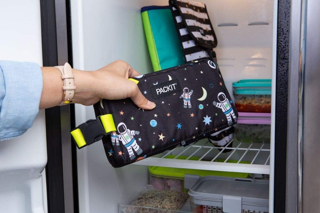 Packit Freezable Snack Box, Spaceman, Built With Ecofreeze Technology, Collapsible, Reusable, Zip Closure With Buckle Handle, Gr