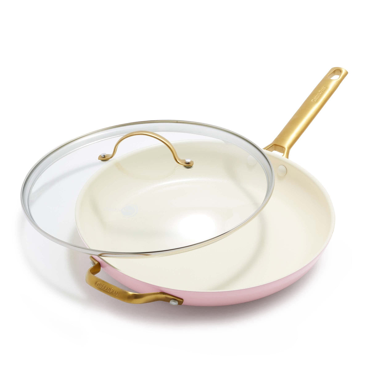 Greenpan Reserve Hard Anodized Healthy Ceramic Nonstick 12'' Frying Pan Skillet With Helper Handle And Lid, Gold Handle, Pfas-Fr
