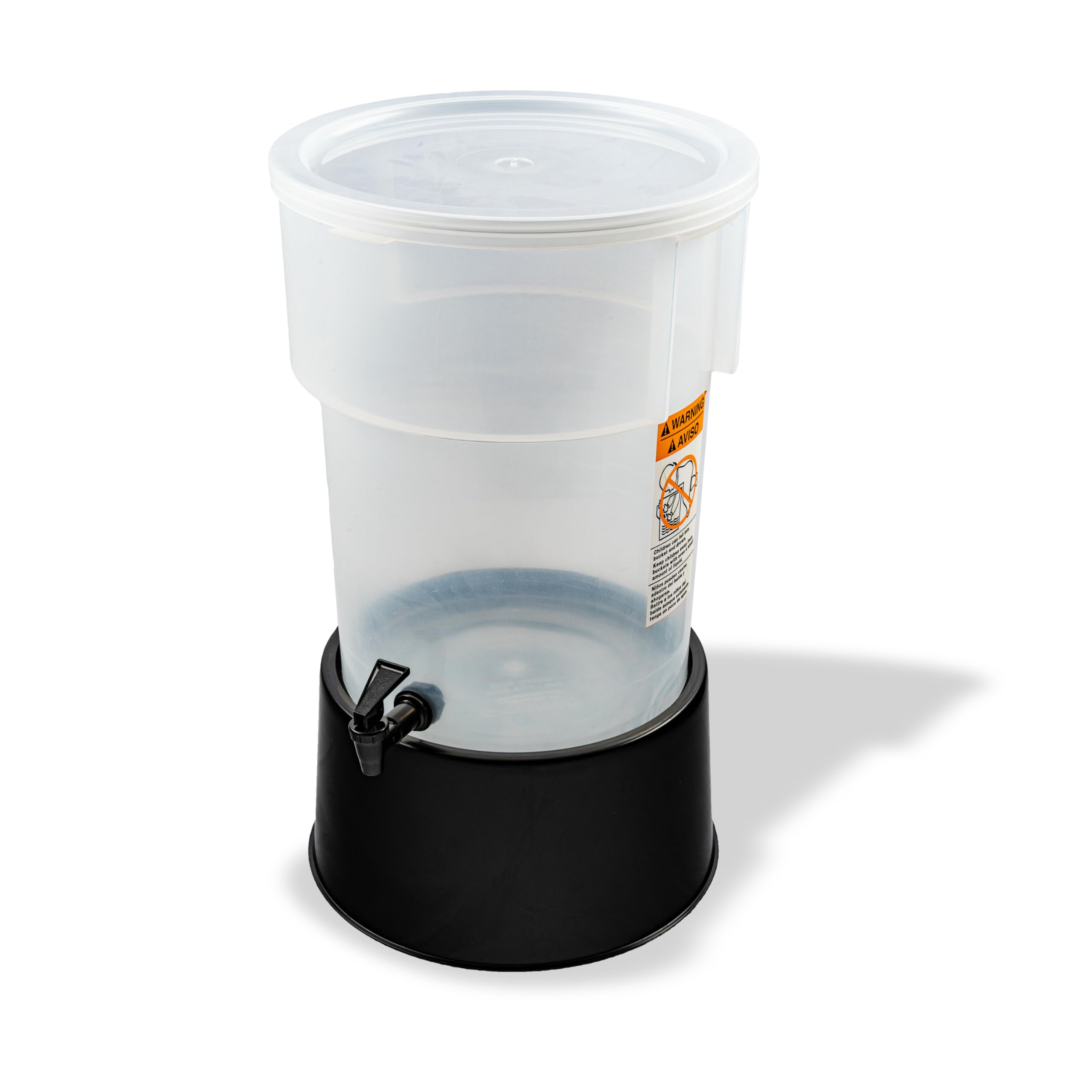 Carlisle FoodService Products 222903 Polypropylene Round Beverage Dispenser with Base  5 gal. Capacity  12-3/8'' Dia. x 21-1/2'' H  Black Base
