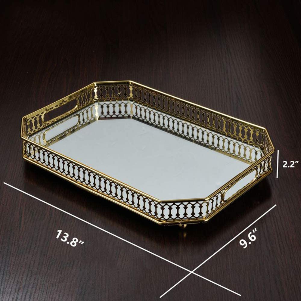 Perfume Tray, Mirror Tray, Vanity Tray, Glass Tray, Rectangle Metal Decorative Dresser Tray, Jewelry Organizer Makeup Tray For D