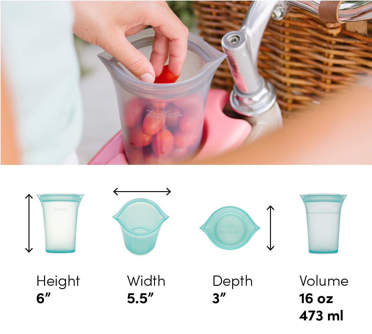 Zip Top Reusable Food Storage Bags | Medium Cup [Peach] | Silicone Meal Prep Container | Microwave, Dishwasher And Freezer Safe