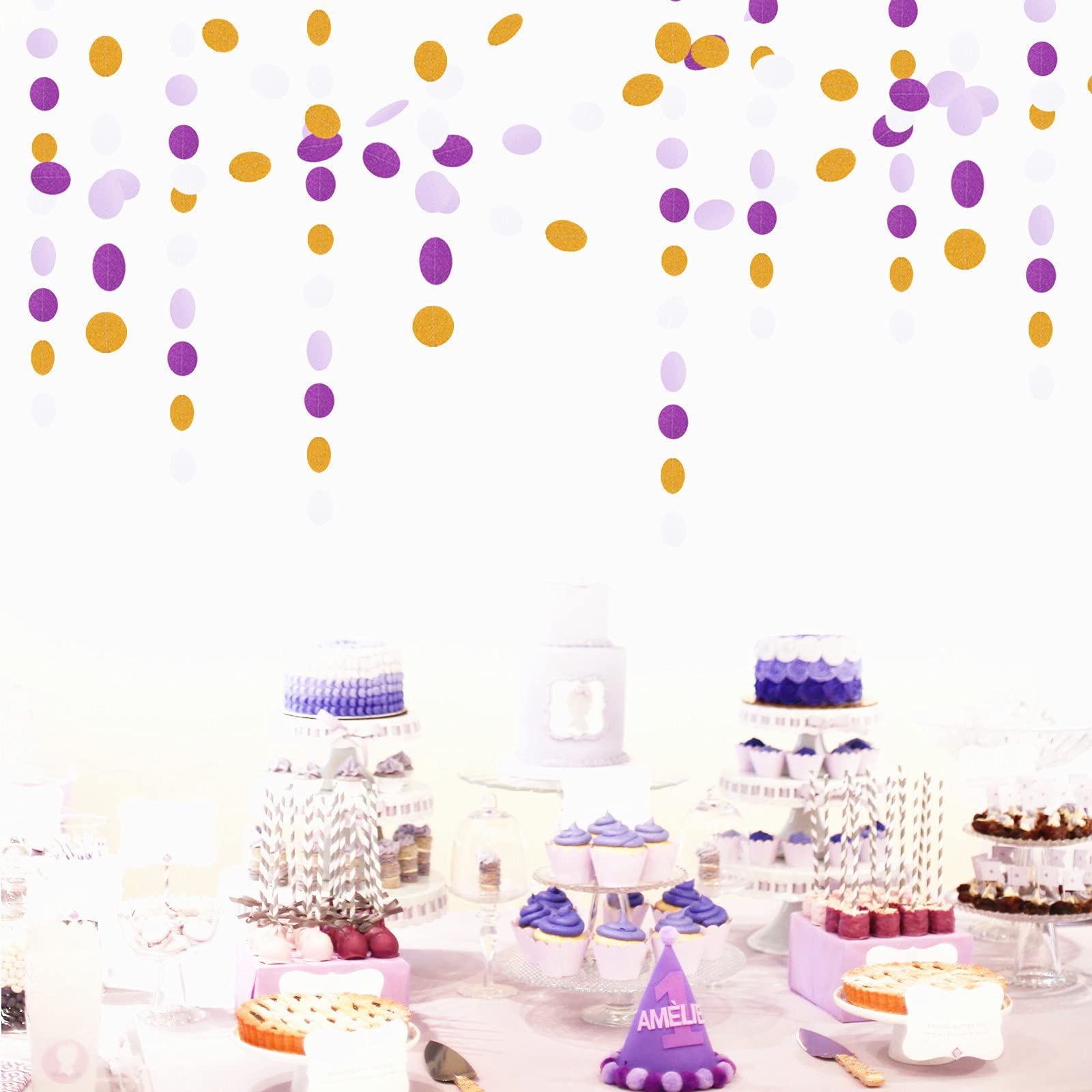 White Purple-Gold Party-Decorations Paper Garland - 52ft Glitter Hanging Streamer Banner,Graduation 2025 Mothers Decor Wedding B