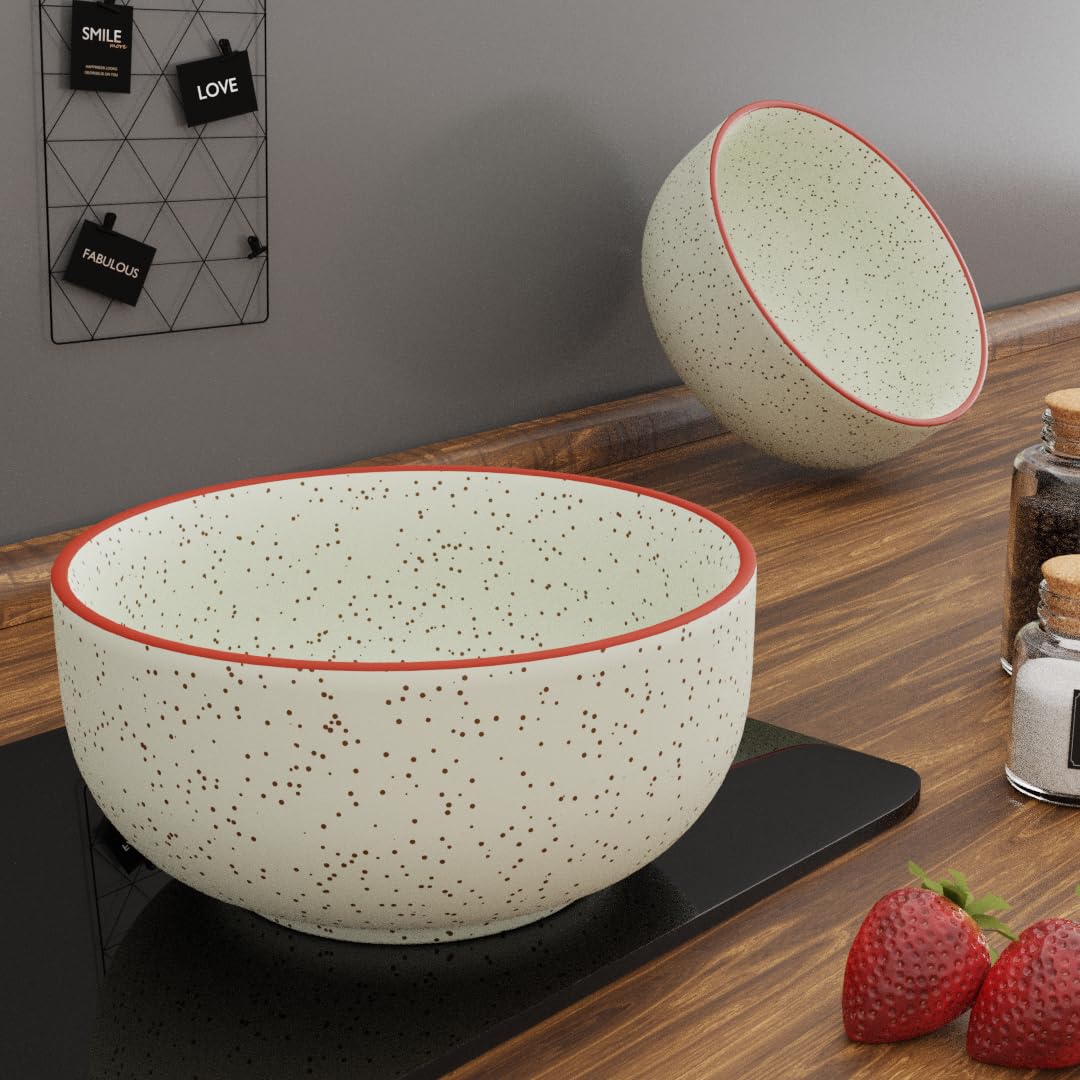 The Earth Store White Marble Ceramic Snack Bowls Set of 2 for Serving Pasta, Noodle, Maggi, Cereal Microwave Safe Salad Bowl, Mi