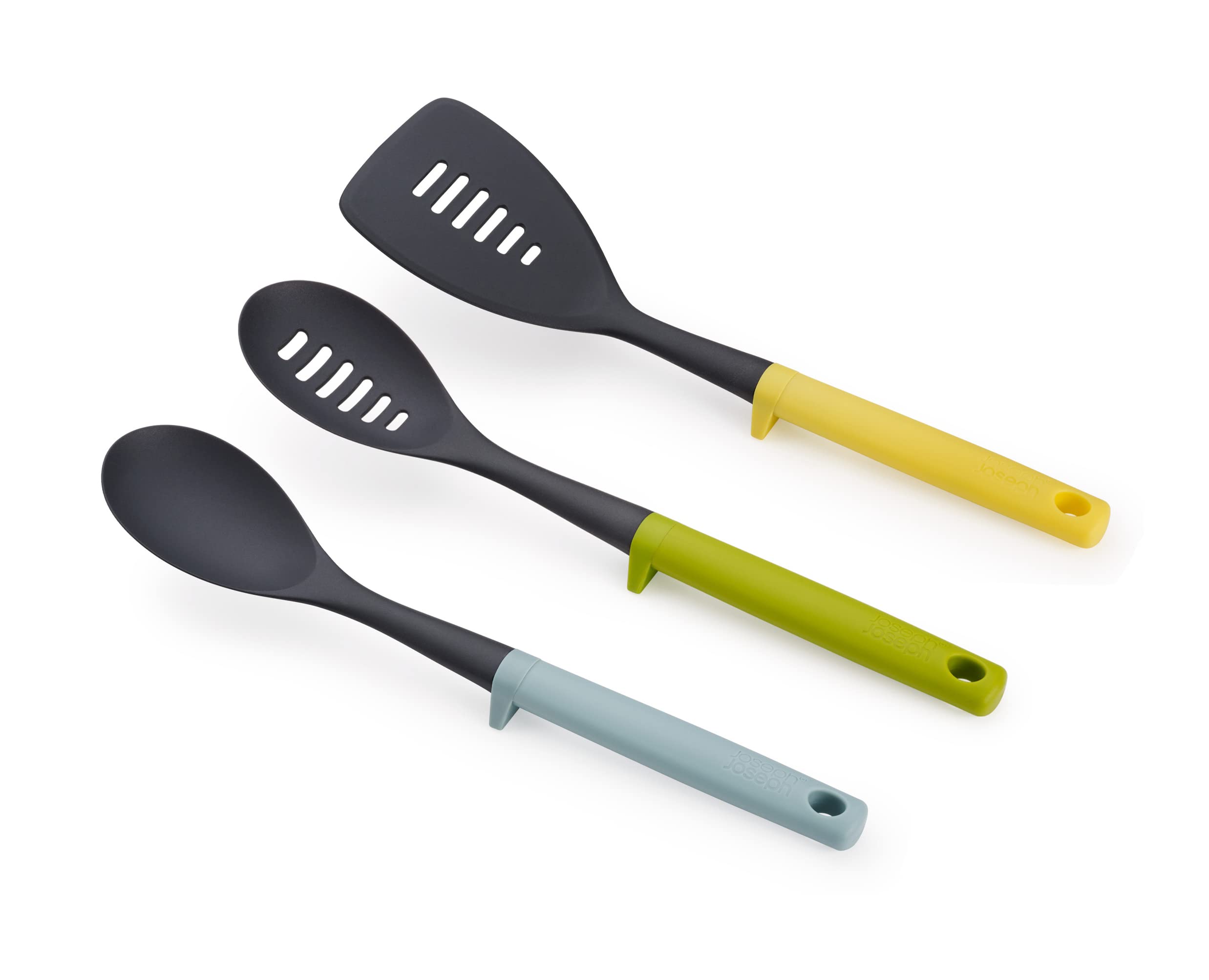 Joseph Joseph Duo 3-Piece Utensil Set with Integrated Tool Rests: Scratch-Free Use on Non-Stick Cookware, Includes Solid & Slott
