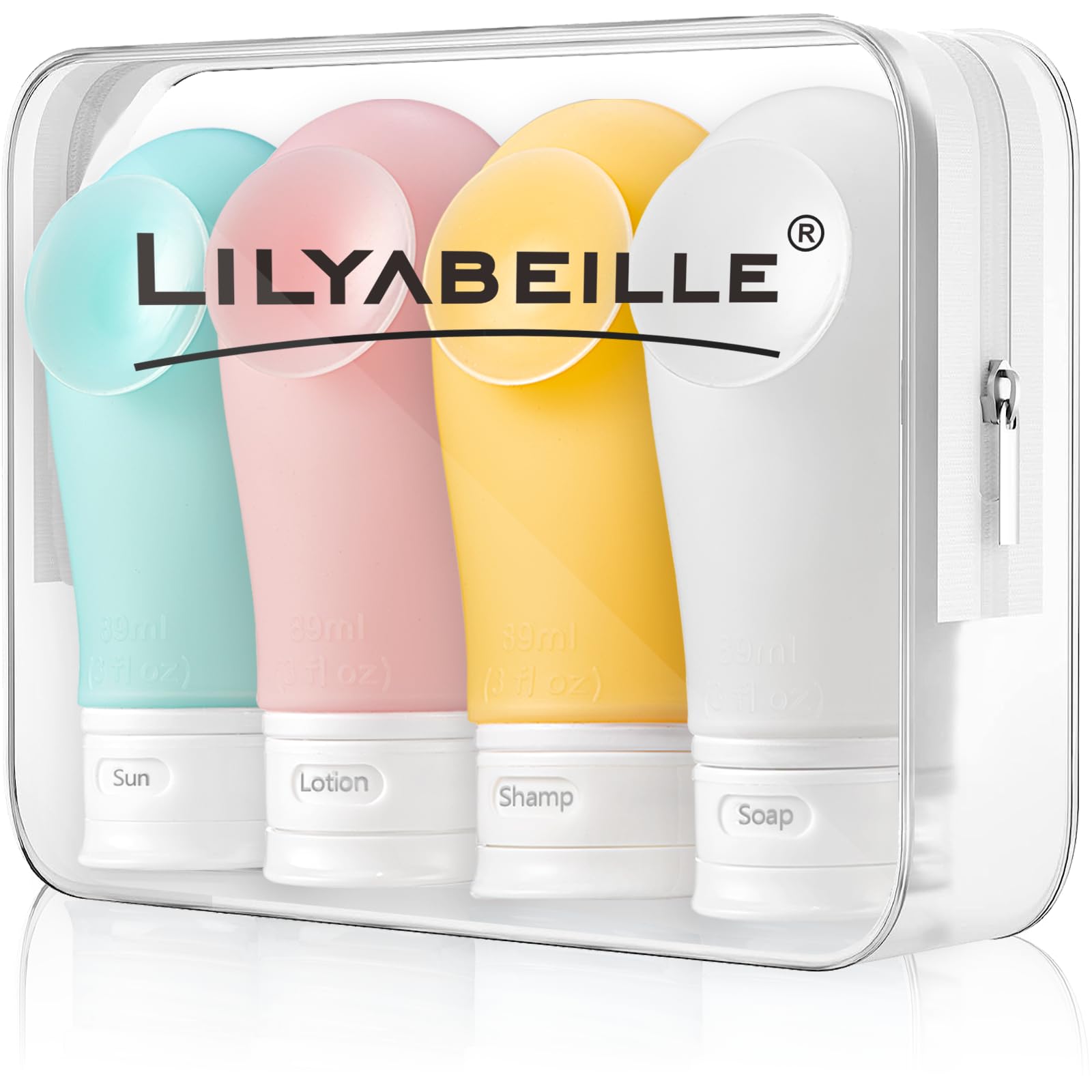 Lilyabeille Travel Bottles For Toiletries With Suction Cup, 4 Pack Tsa Approved Travel Size Containers Leak Proof, 3Oz Refillabl