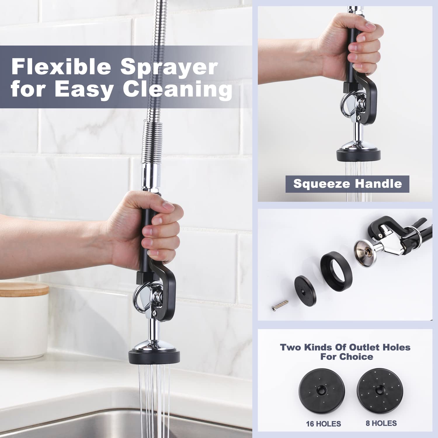 Iviga Commercial Kitchen Faucet Deck Mount With Pre-Rinse Sprayer 26'' Height Kitchen Sink Faucet 8 Inch Center With 10'' Add-On