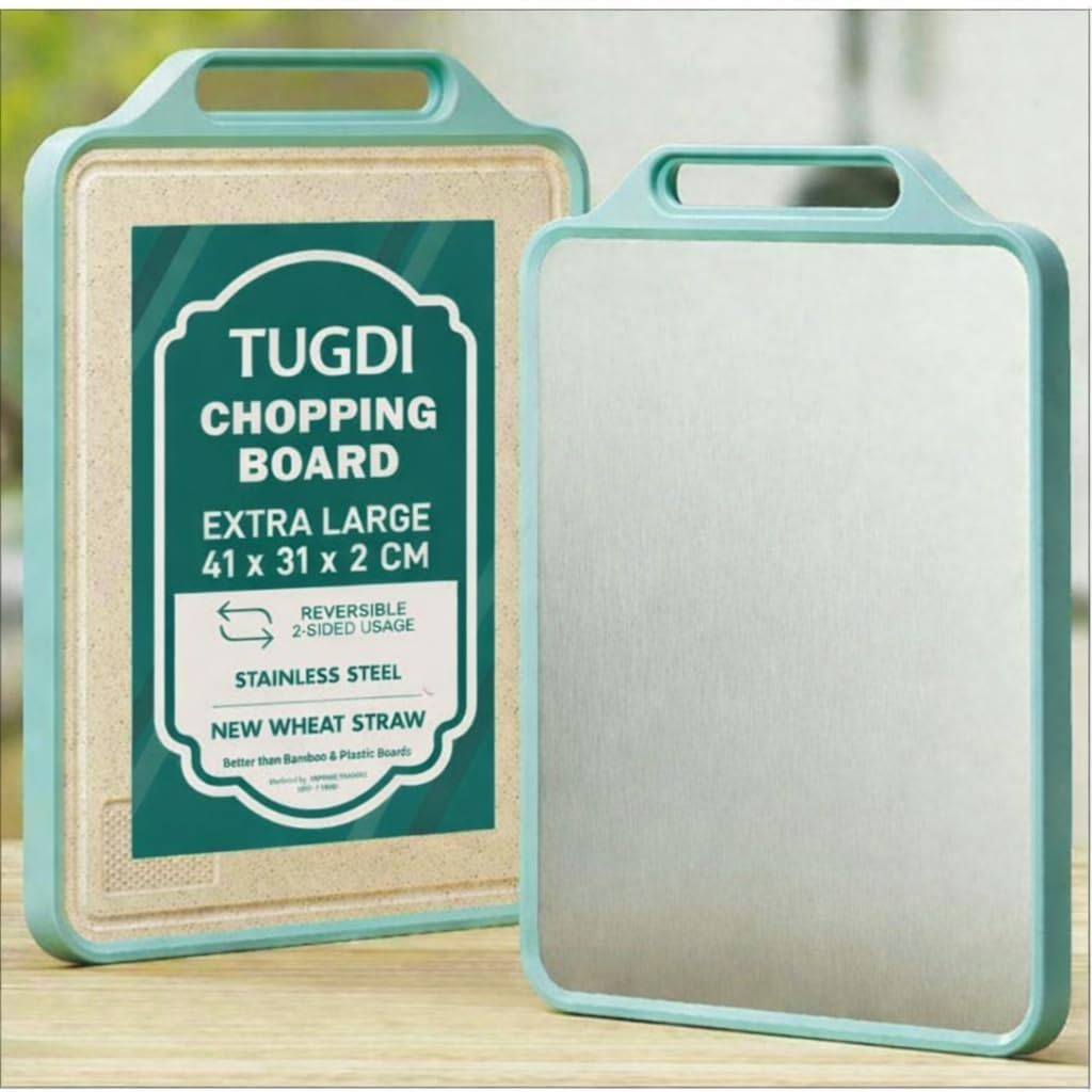 Tugdi Double Sided Chopping Board 4030 Cm | Stainless Steel & Wheat Straw Cutting Board | Heavy Duty NonSlip Kitchen Board | Bp