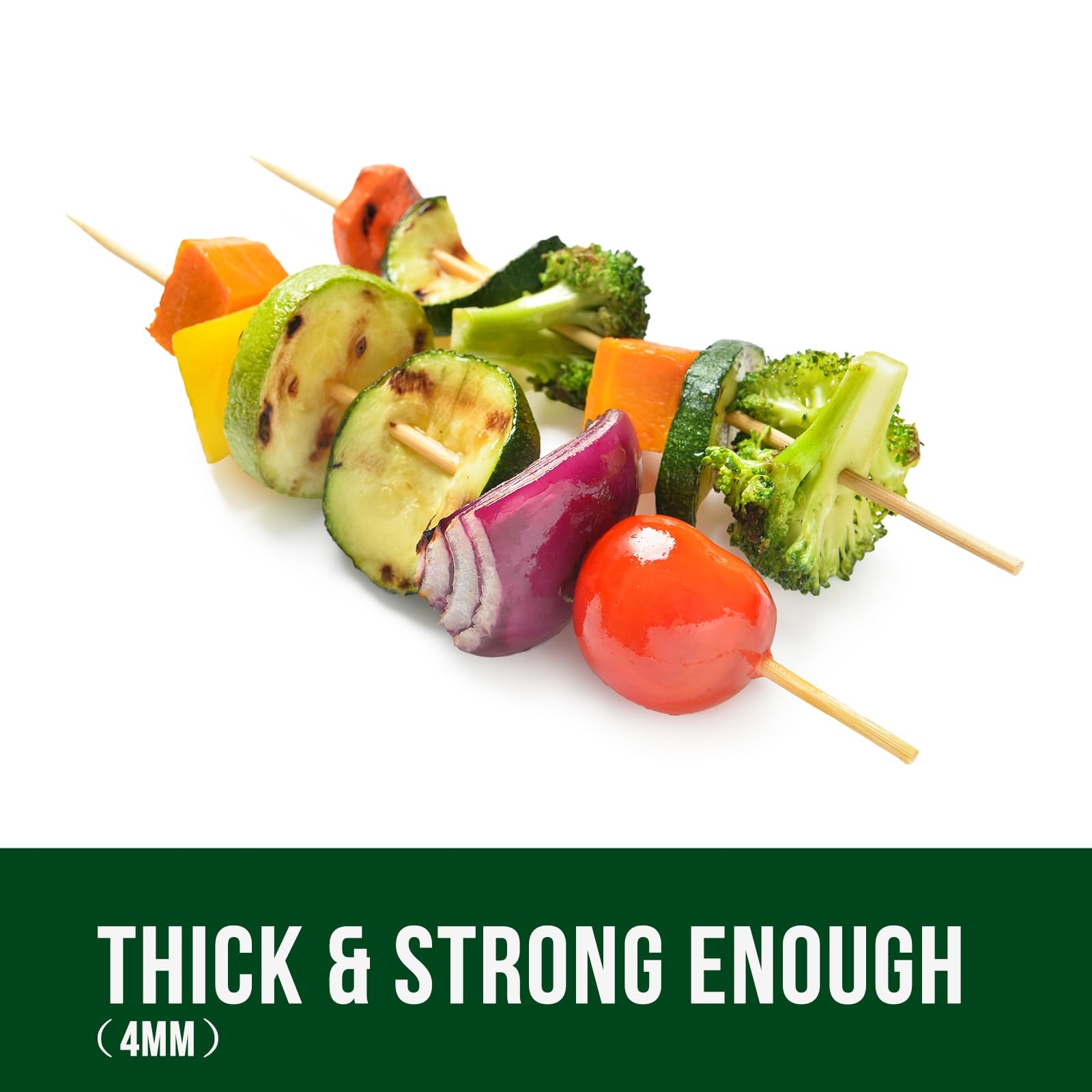 Garsum Natural Bbq Bamboo Skewers, 10 '' Wooden Skewers For Assorted Fruits, Kebabs, Grill, Highly Renewable Natural Resources,