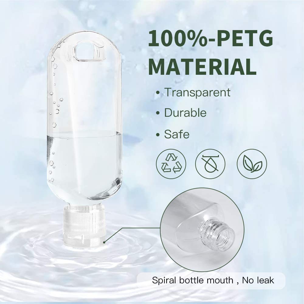Vhopmore 8 Pcs Travel Size Bottles With Keychain Hand Sanitizer Holder, 2 Oz Portable Plastic Small Empty Bottles Leakproof Refi