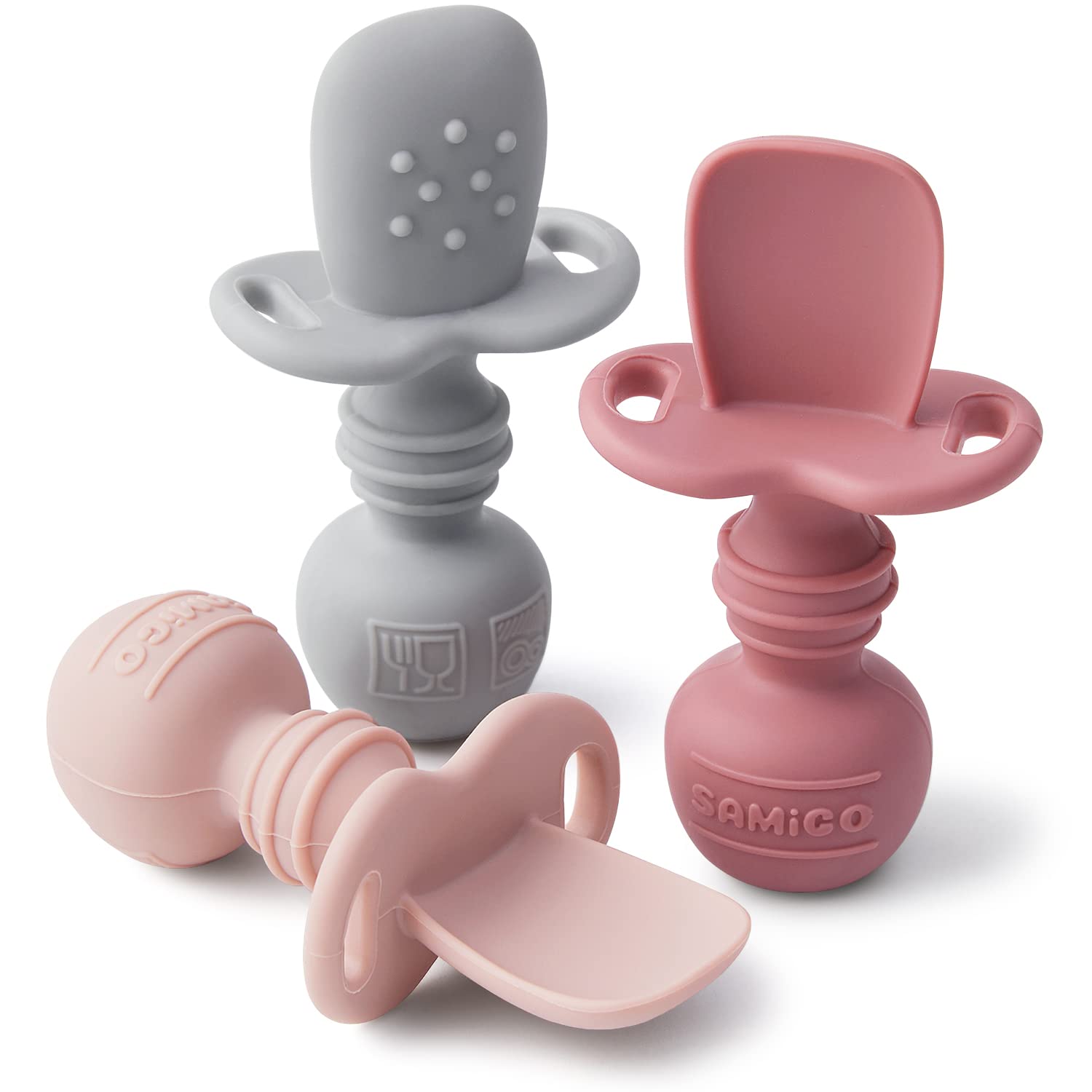 Samigo Silicone Baby Spoons Self Feeding 6+ Months - Infant Toddler Utensils - First Stage Baby Led Weaning Feeding Supplies - S