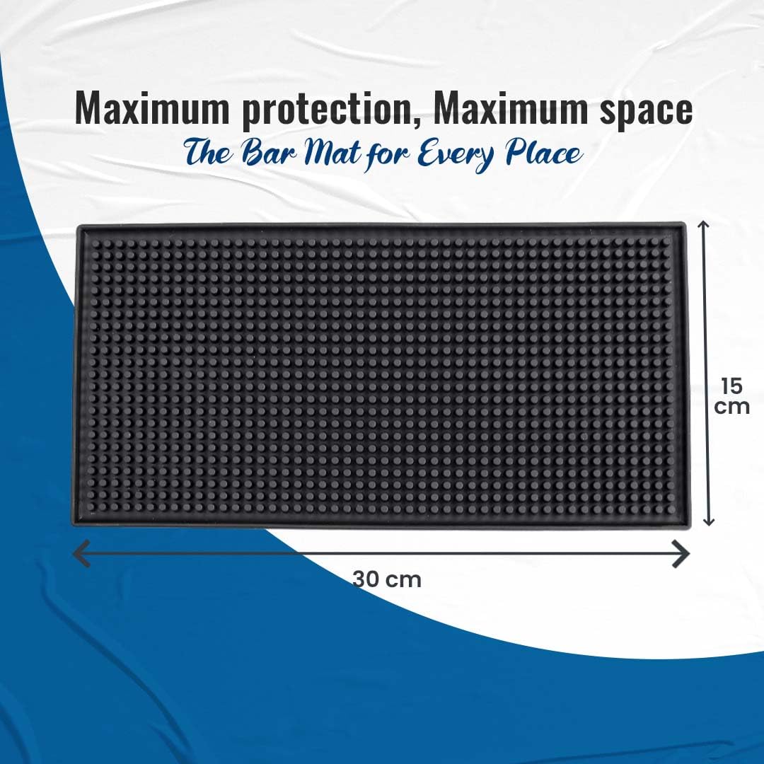 Protensils Bar Mat 12'' X 6'', Black Bar Mats, Bar Spill Mats Countertop, Home Bar Service Mat (2 Pack)