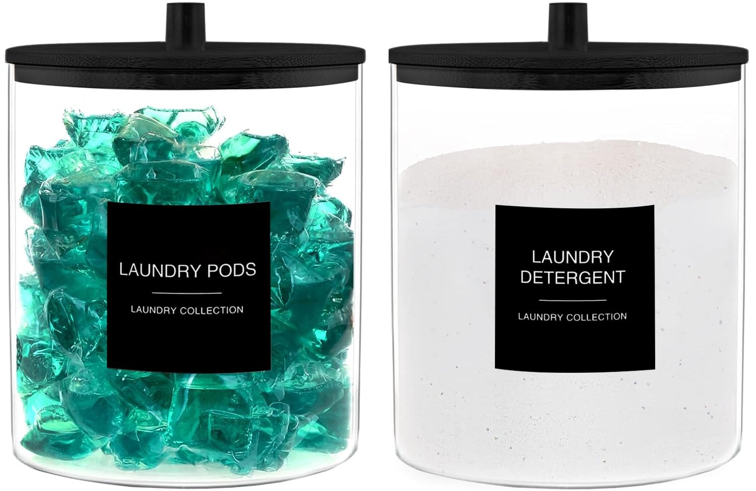 TIPGO Glass Jars for Laundry Room Organization, Laundry Pods Container with 27 Labels, Detergent Holder with Bamboo Lid, Cute St