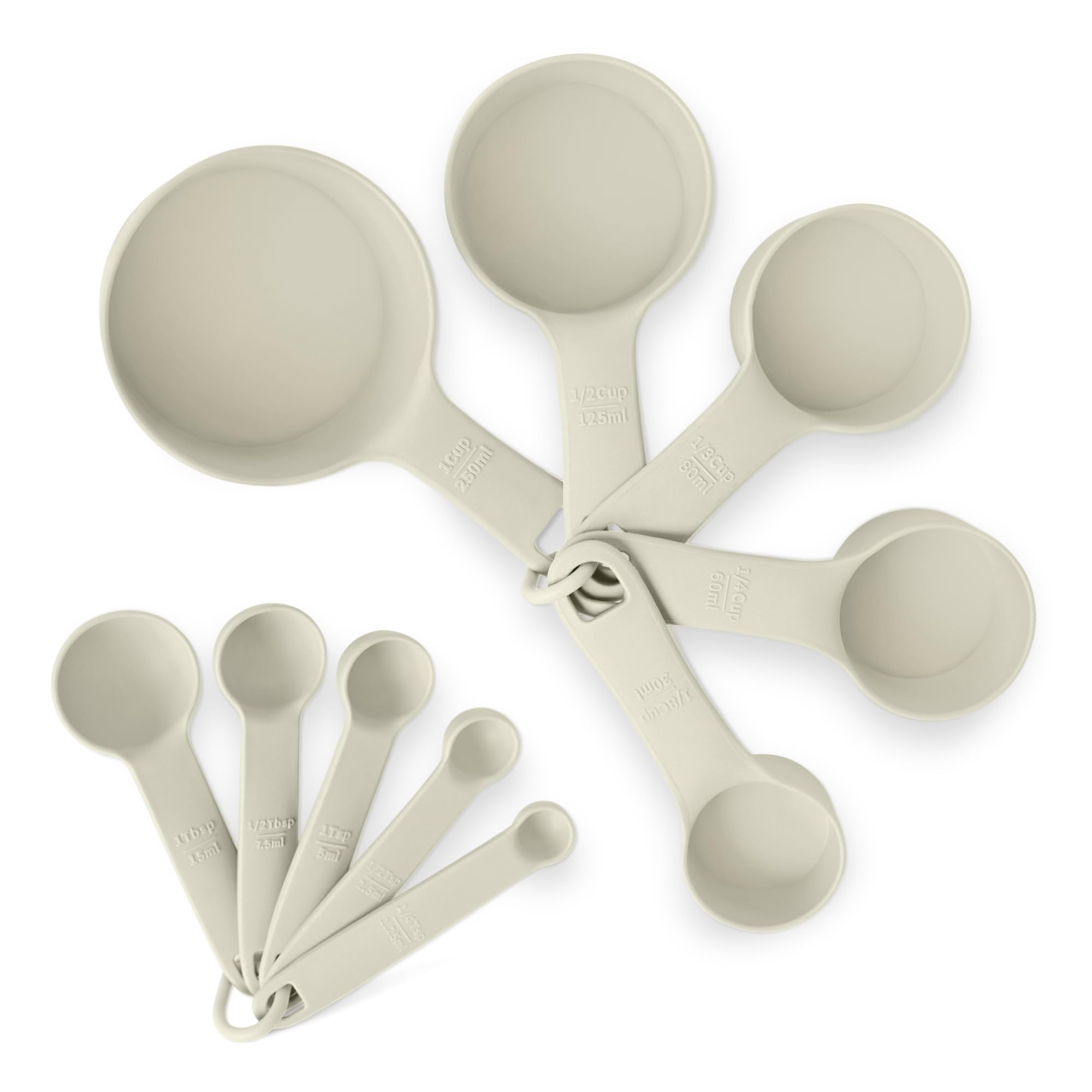 Amazon Basics Measuring Cups and Spoons, 10Piece Set, FoodGrade Plastic, DishwasherSafe, Linen Gray